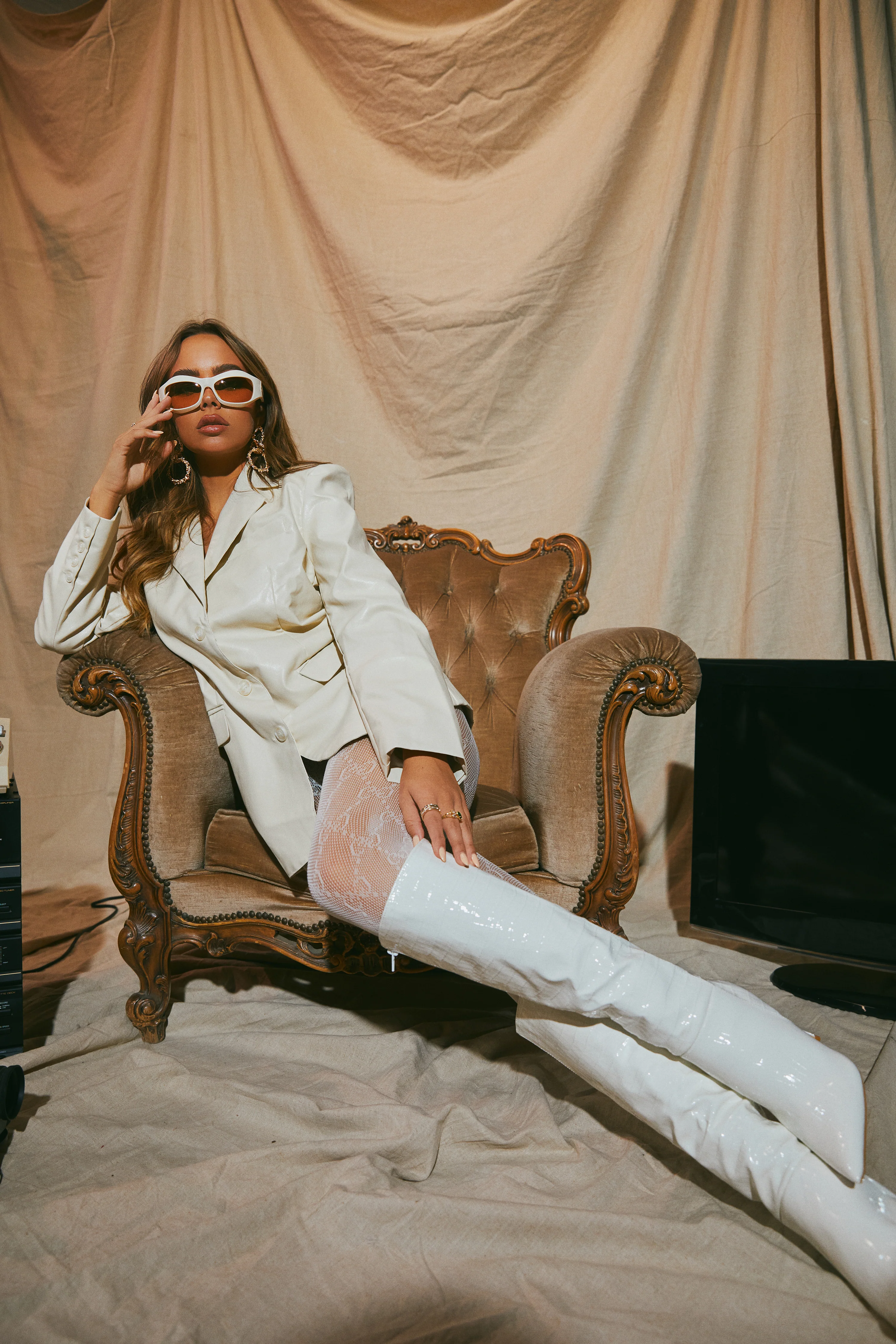 Adriena PU Blazer - Ivory - Image 9