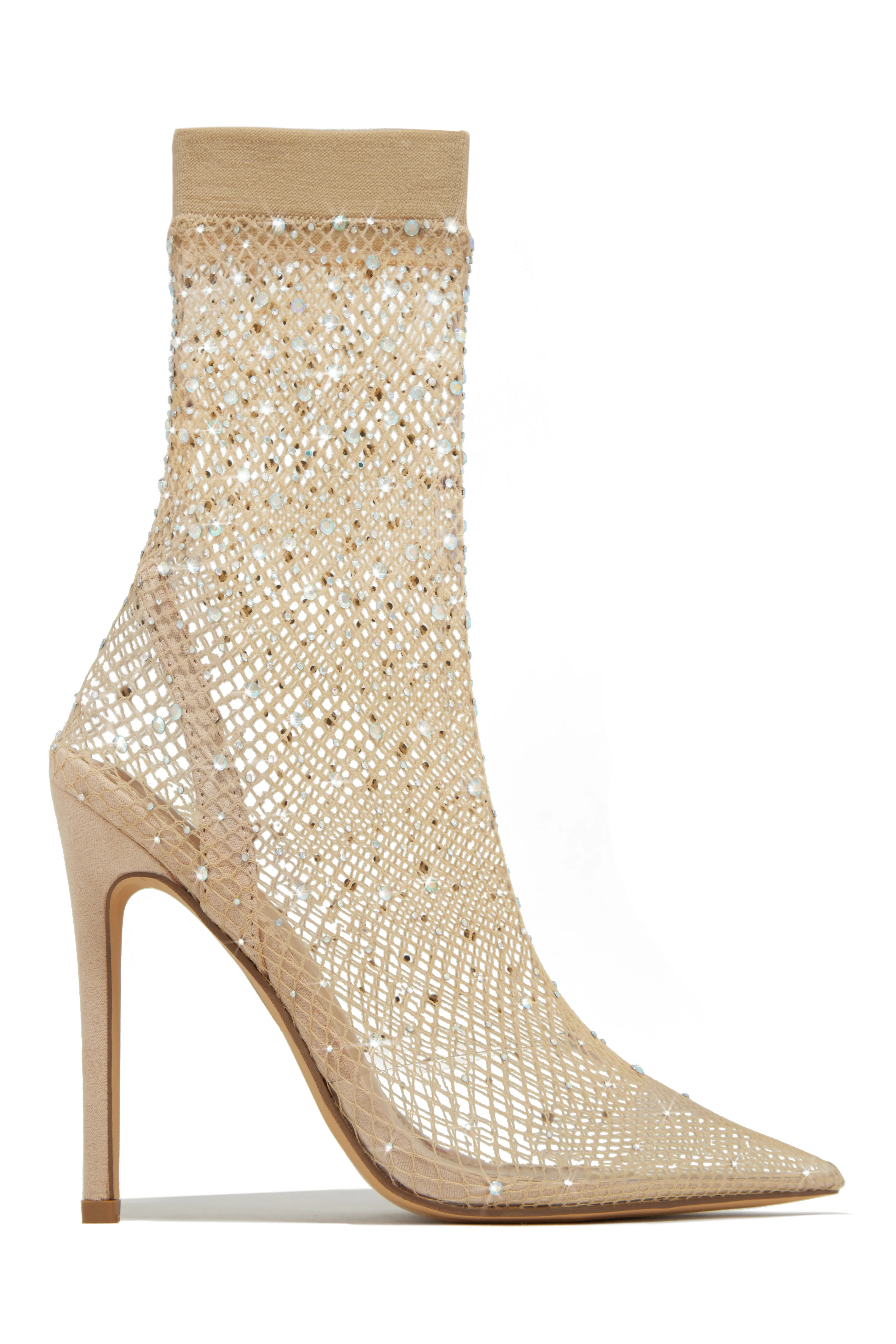Aliza Embellished Fishnet Ankle Boots - Nude - Image 6