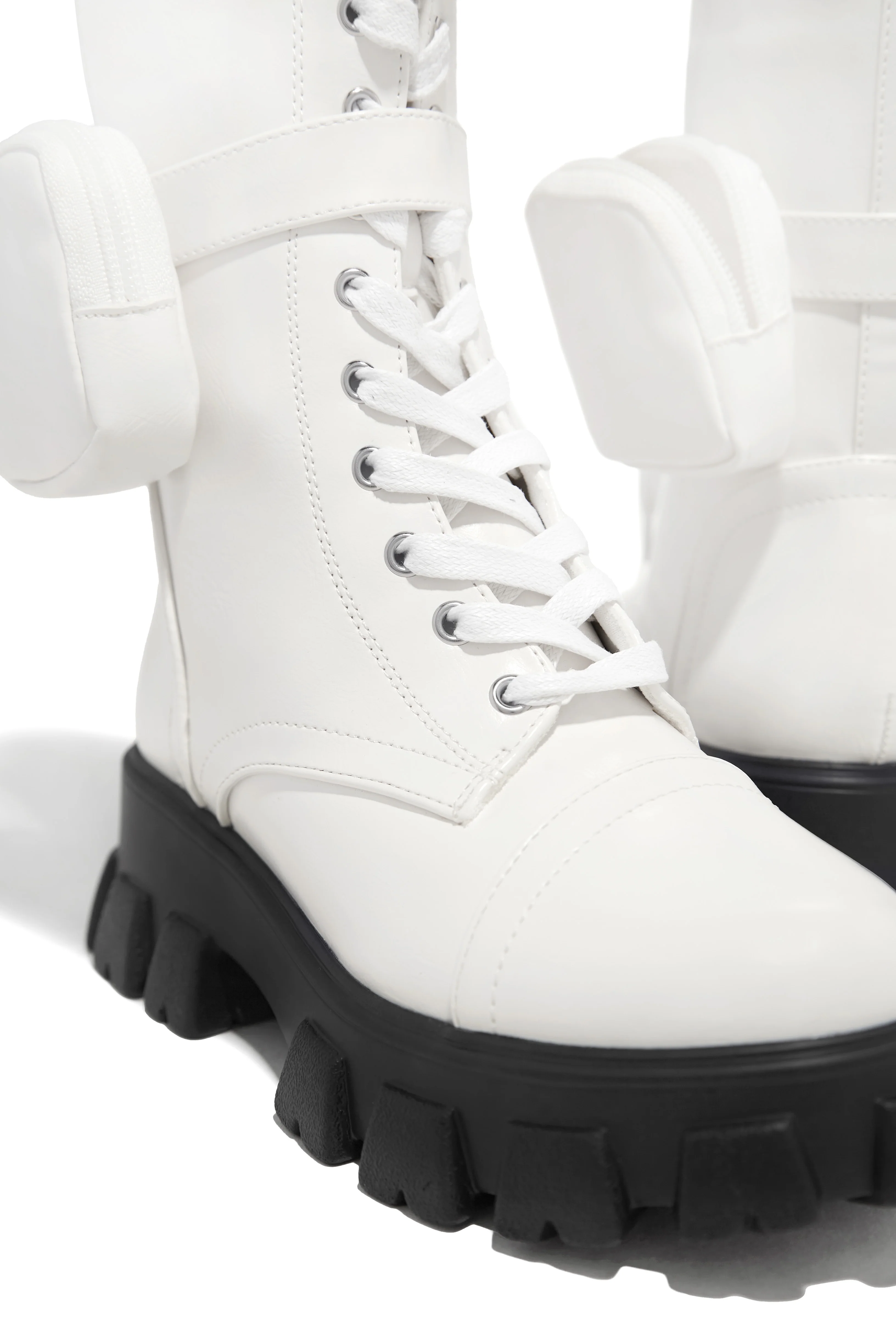 Arctic Chic Flat Combat Boots - White - Image 5