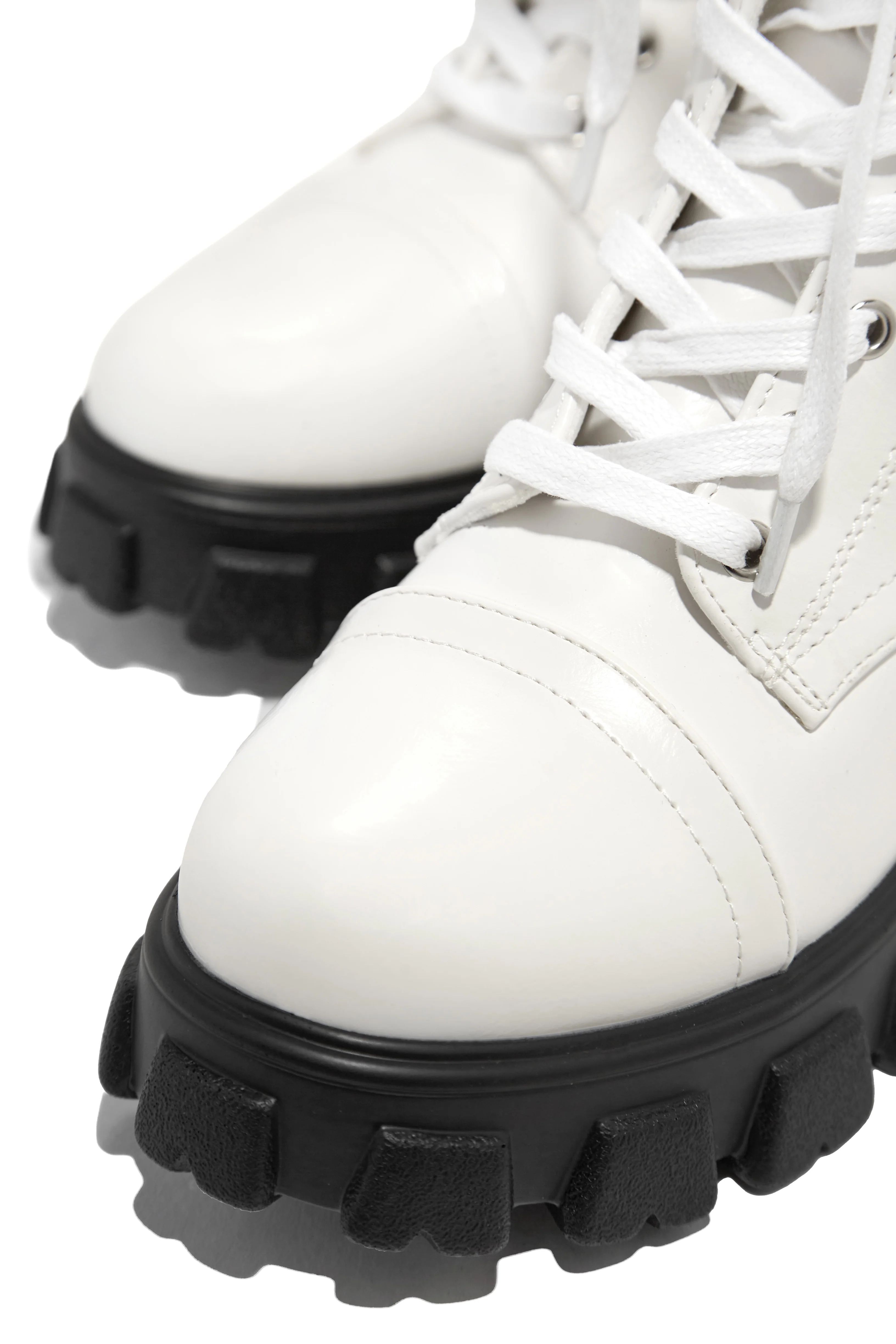 Arctic Chic Flat Combat Boots - White - Image 6
