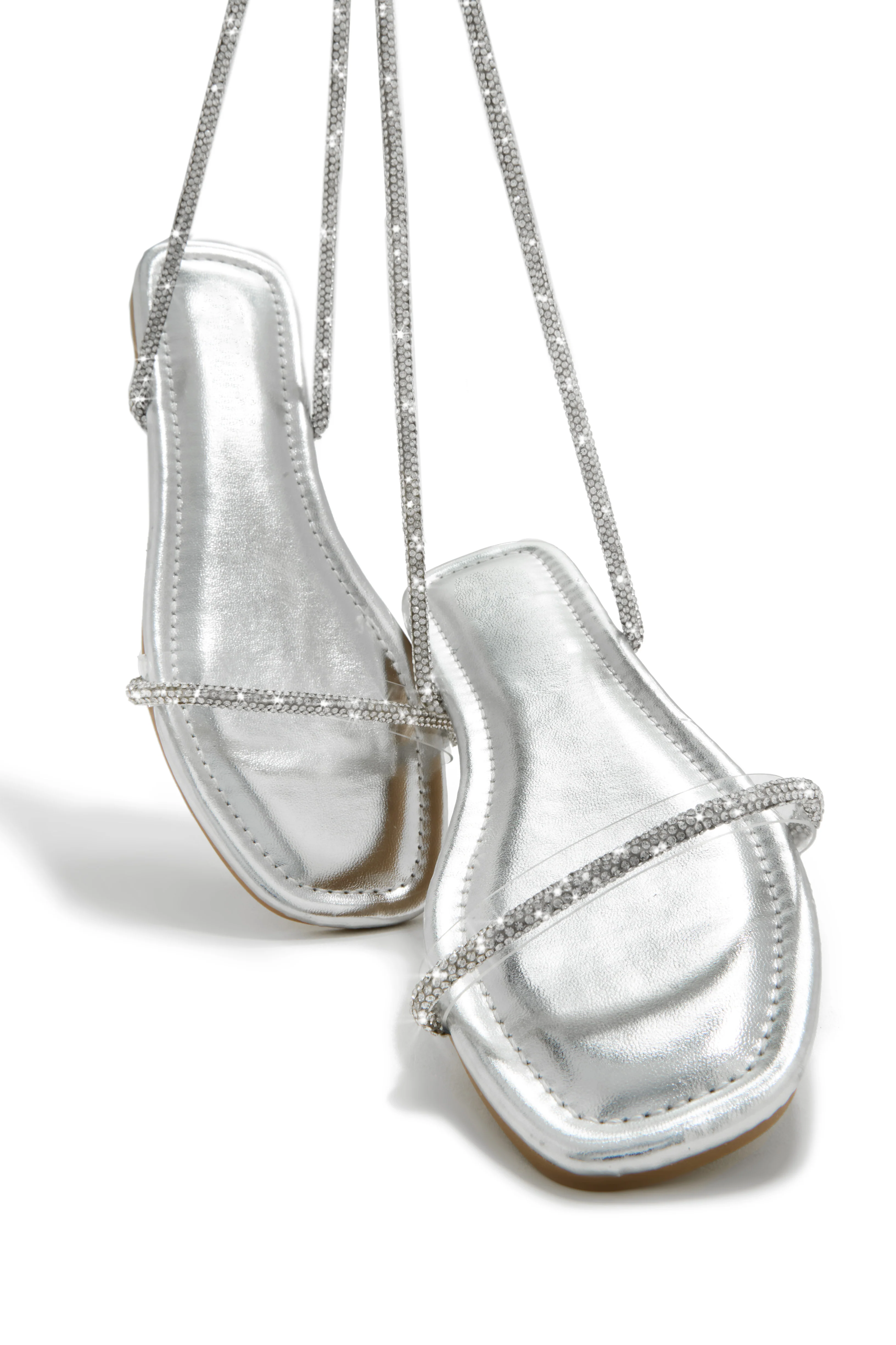 Aruba Island Embellished Lace Up Sandals - Silver - Image 3