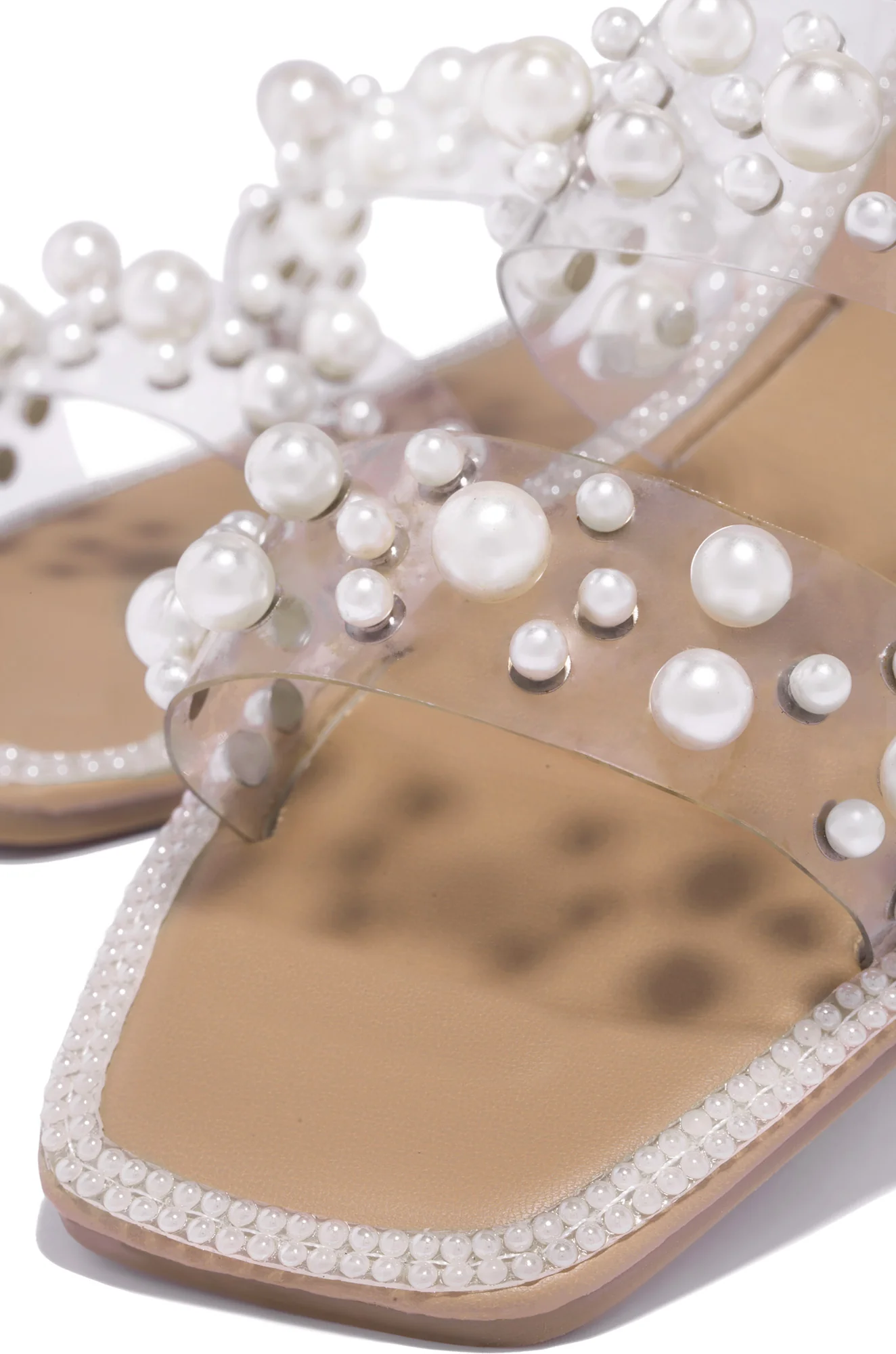 Audrey Slip On Faux Pearl Sandals - Pearl - Image 6