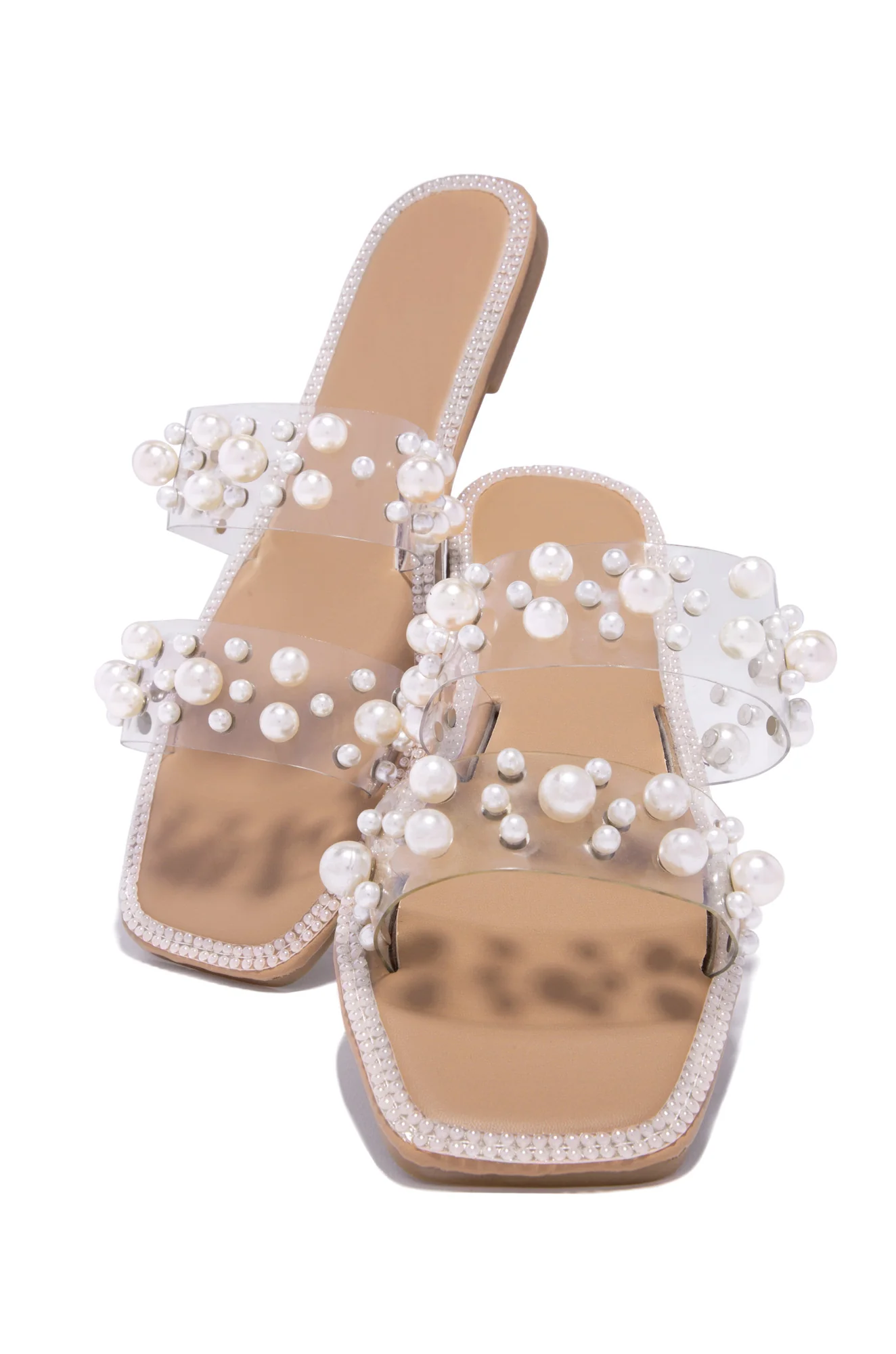 Audrey Slip On Faux Pearl Sandals - Pearl - Image 7