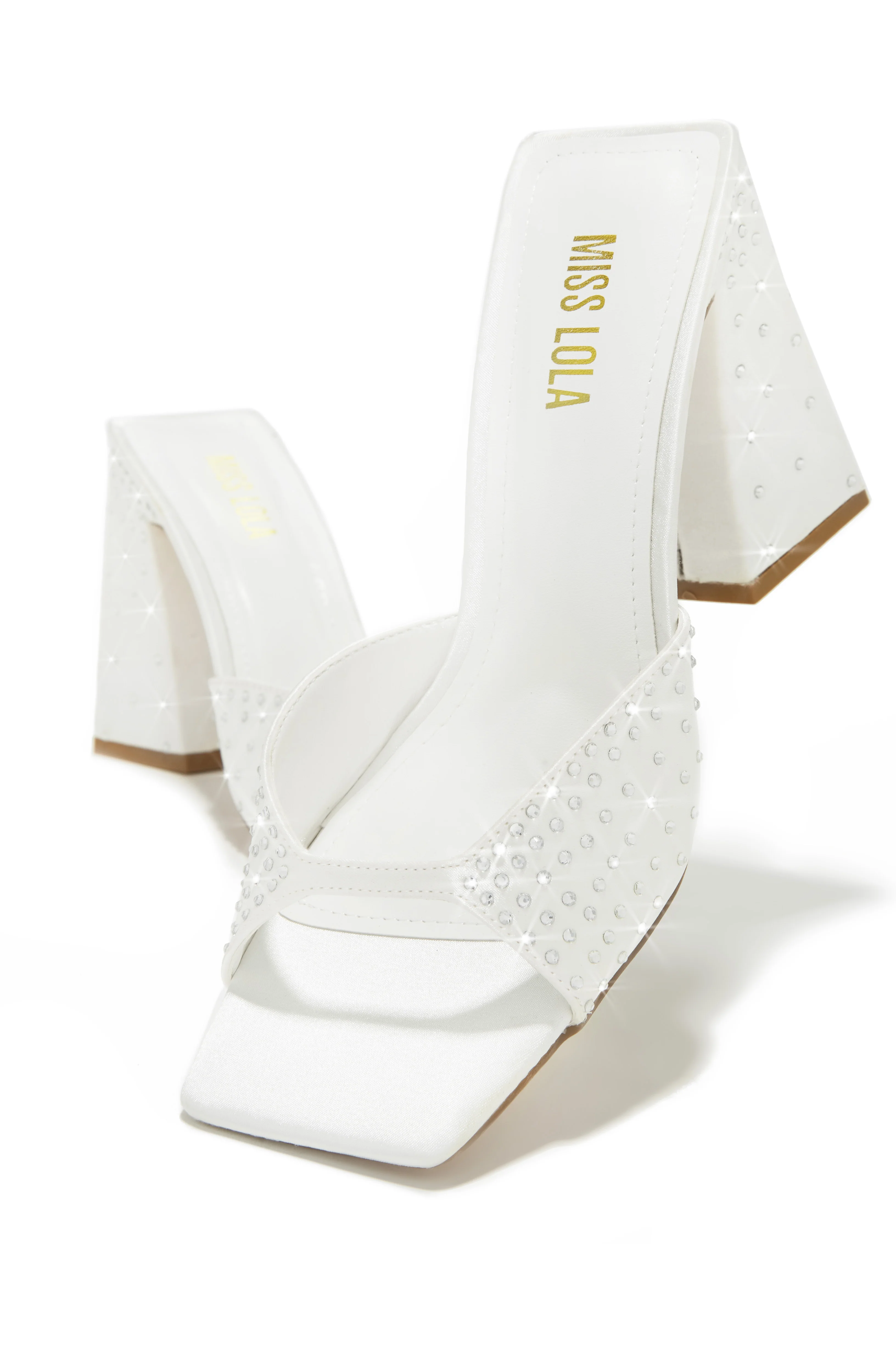 Azaria Embellished Block Heel Mules - White - Image 3