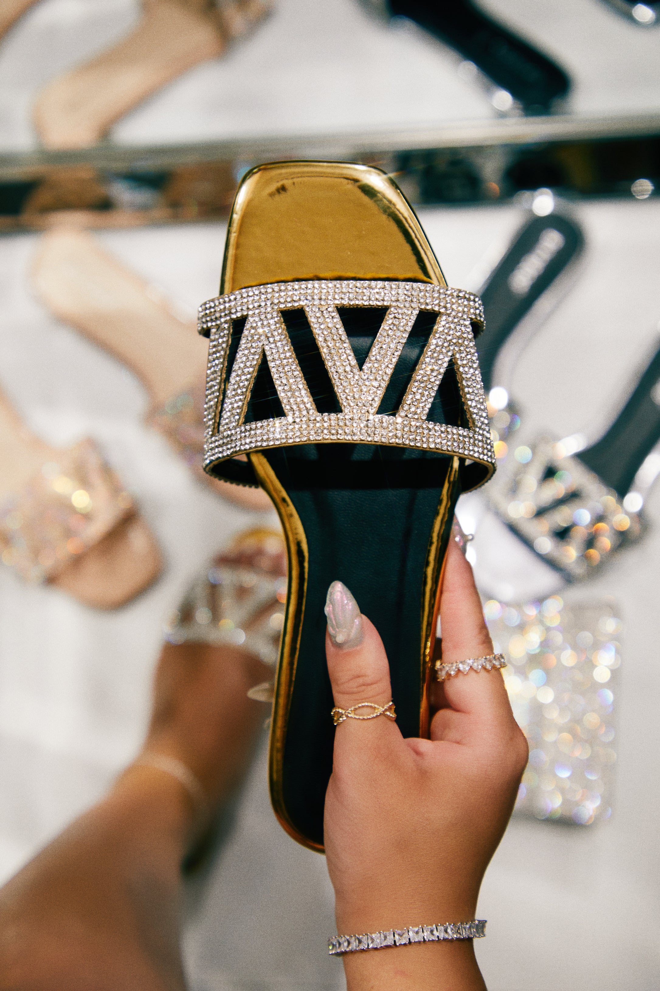 Bora Bora Dreams Embellished Slip On Sandals - Gold - Image 9