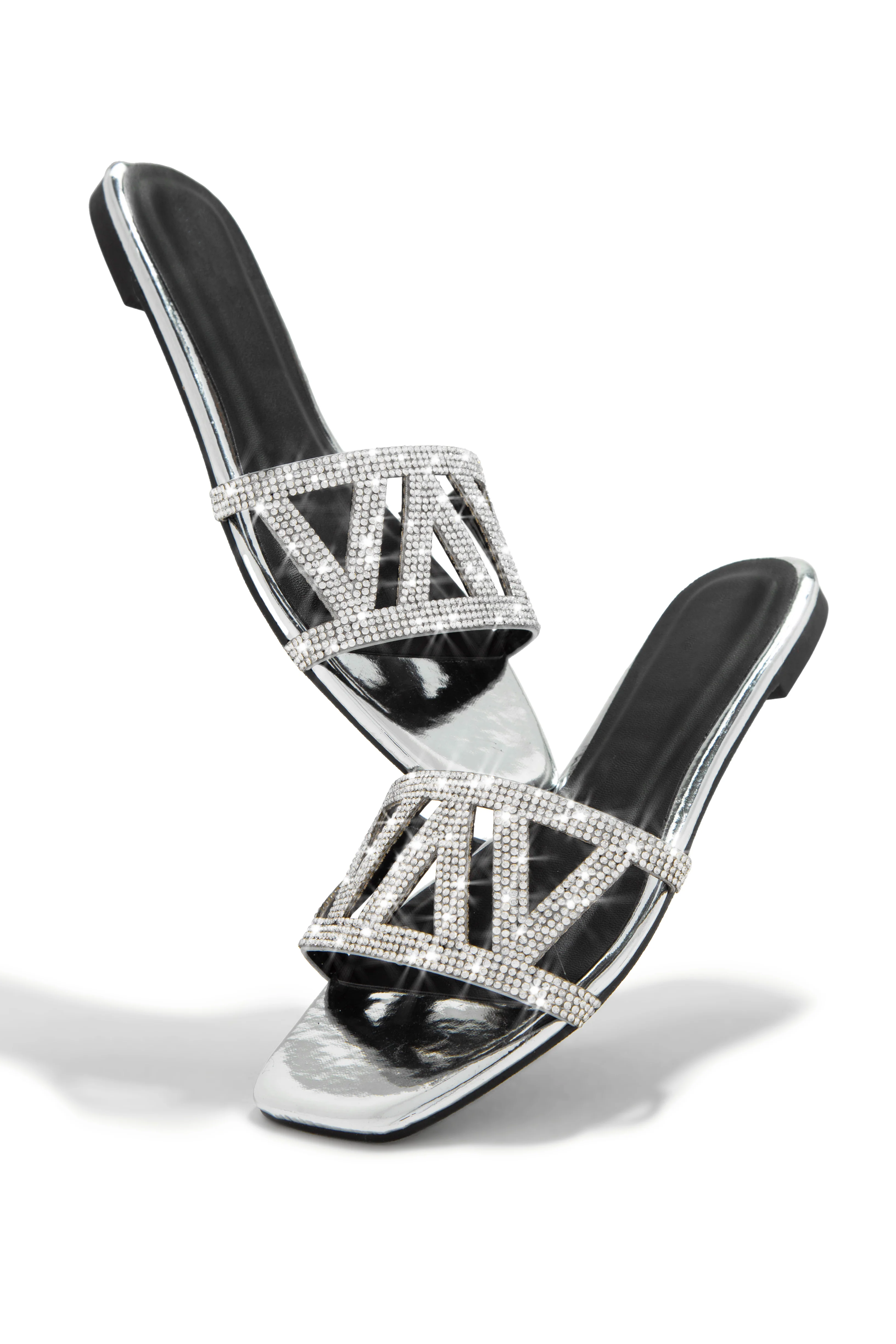 Bora Bora Dreams Embellished Slip On Sandals - Silver - Image 4