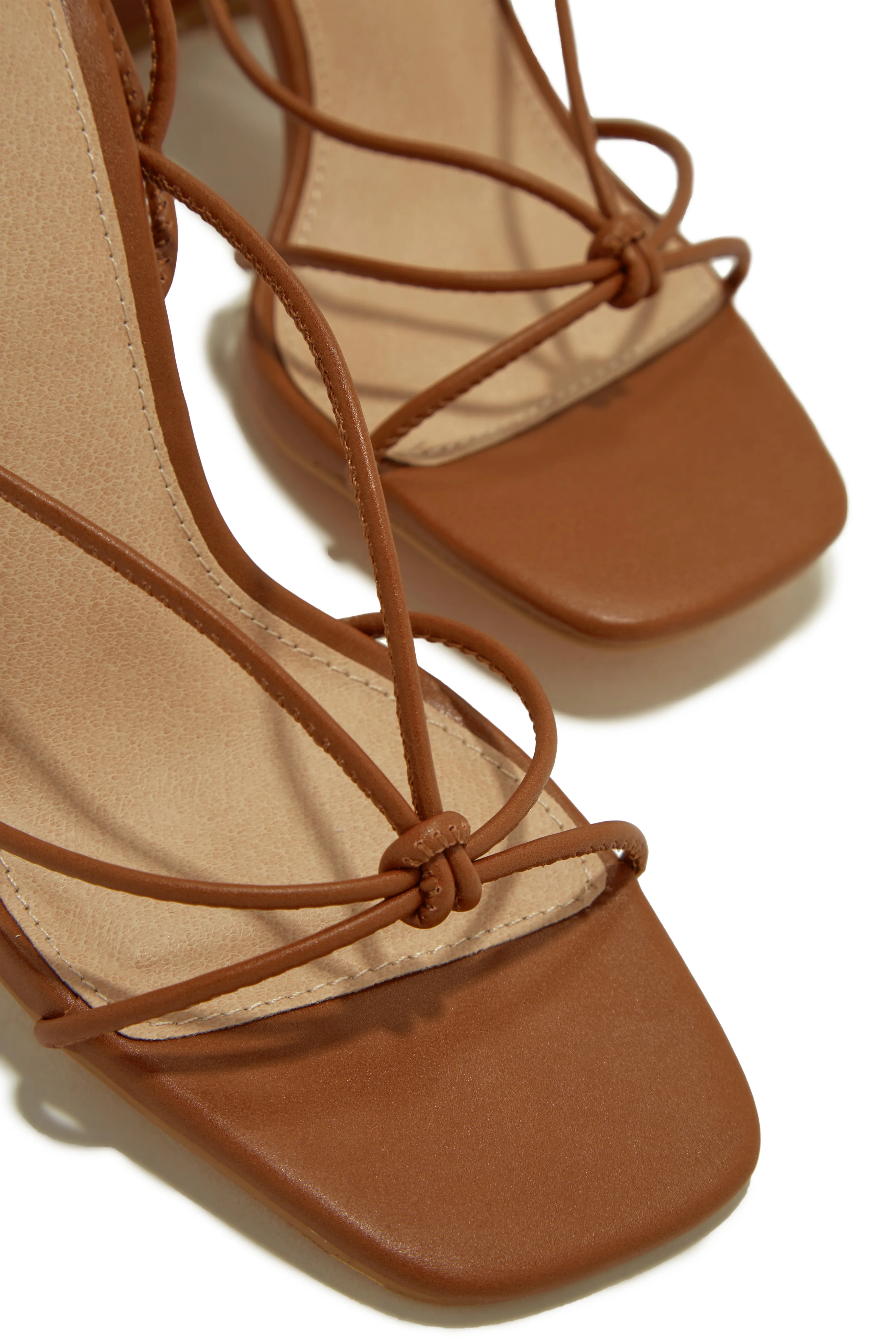 Briella Lace Up Block Heels - Tan - Image 3