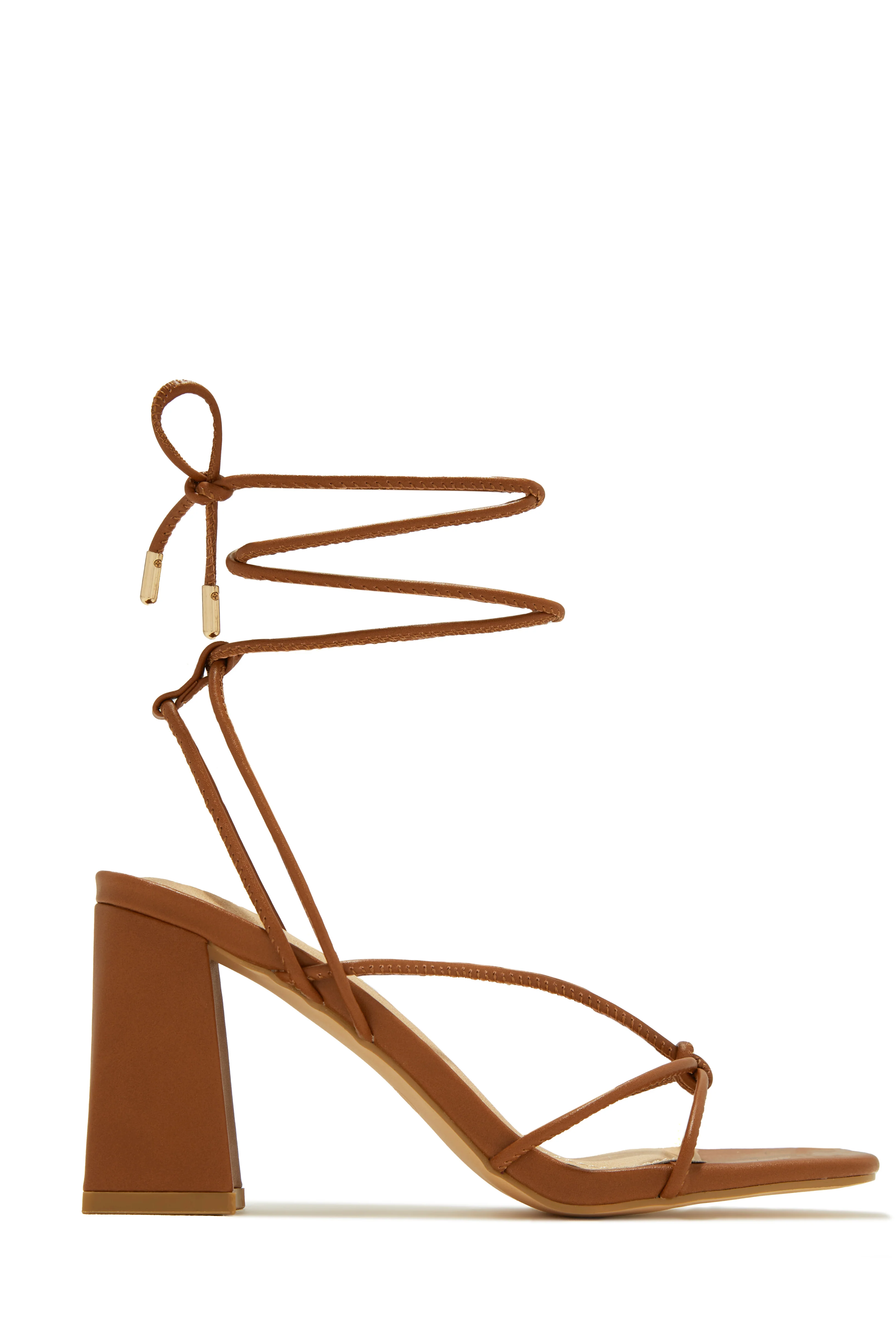 Briella Lace Up Block Heels - Tan - Image 4