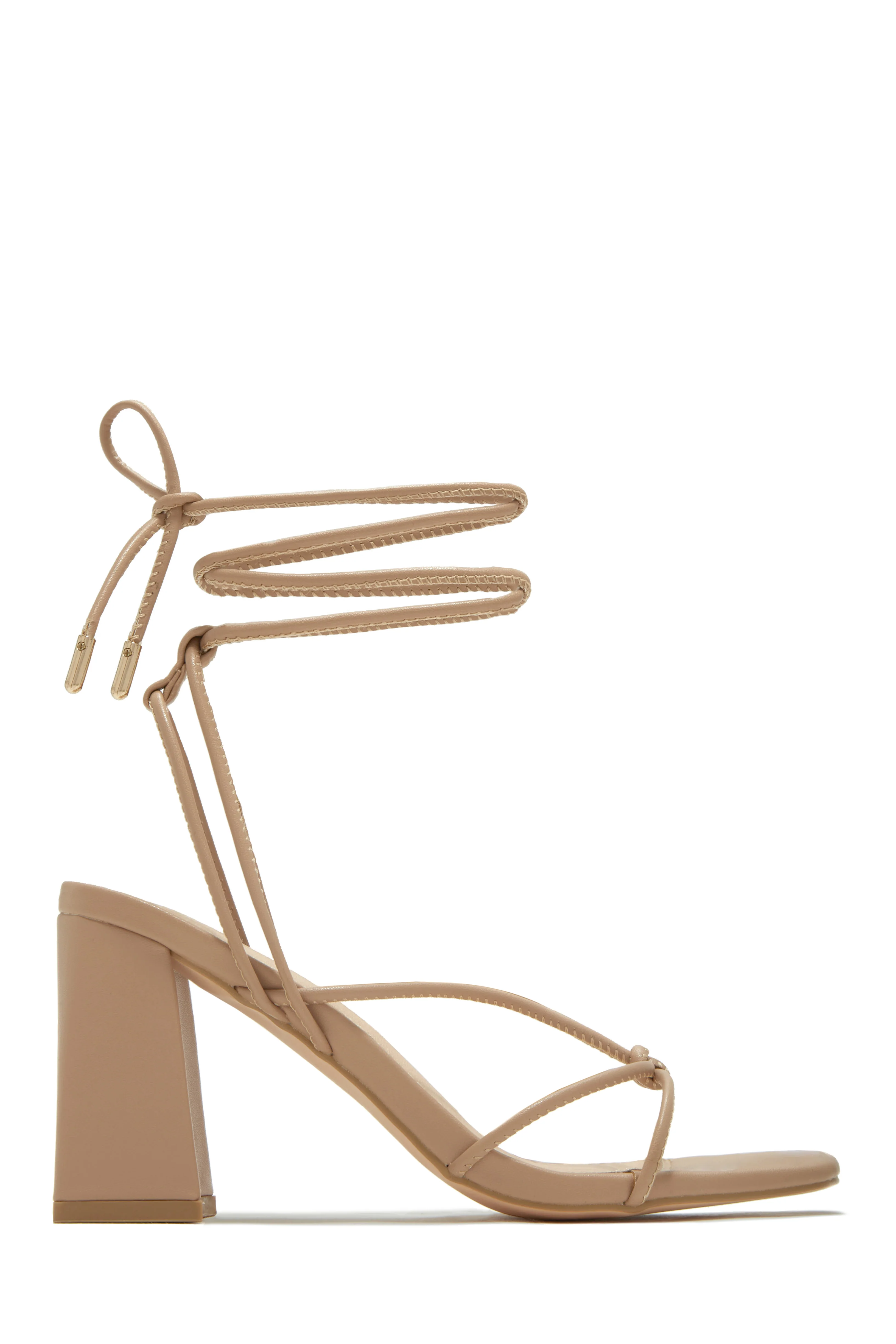 Briella Lace Up Block Heels - Tan - Image 9