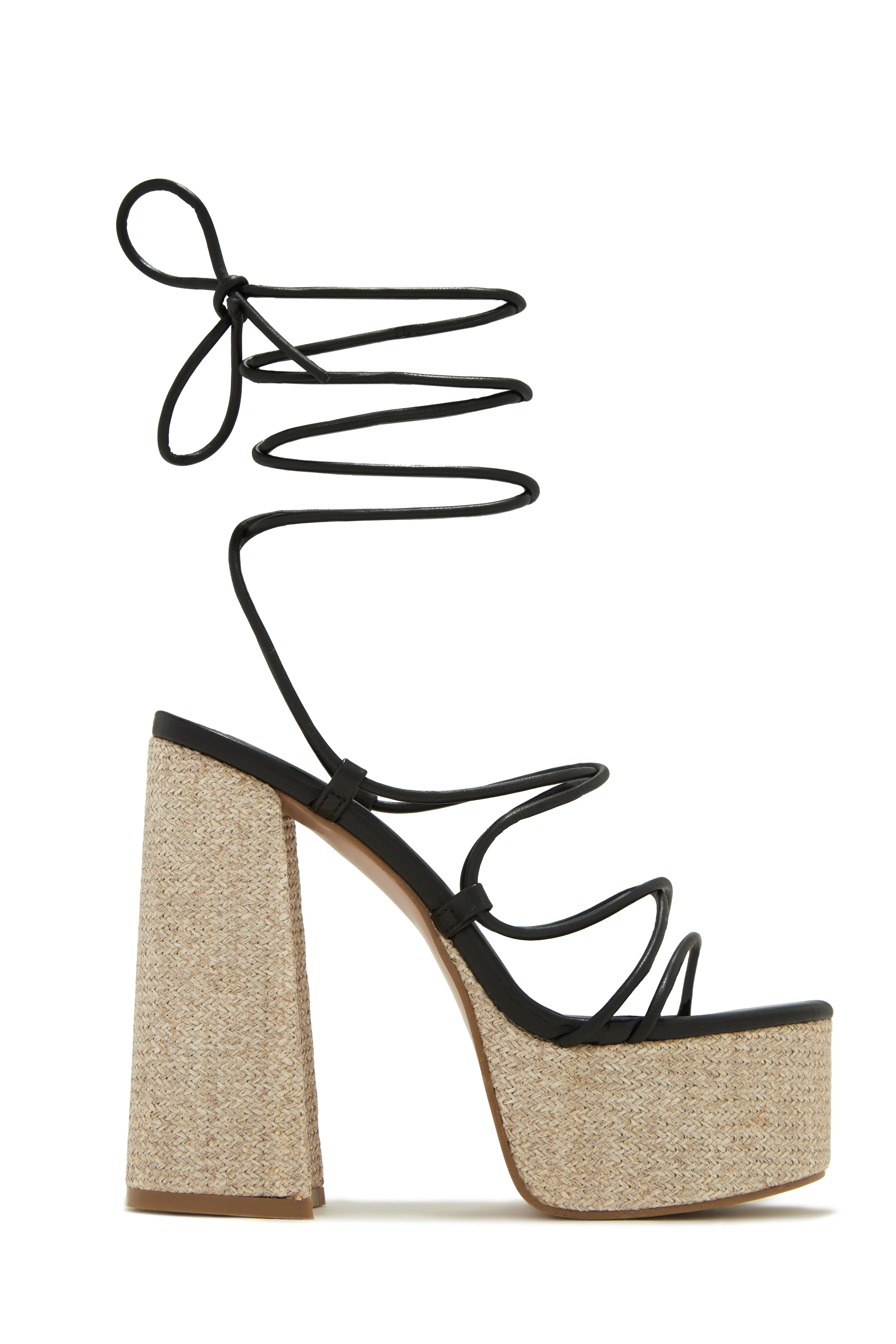 Brunch Al Fresco Lace Up Platform Block High Heels - Black - Image 3