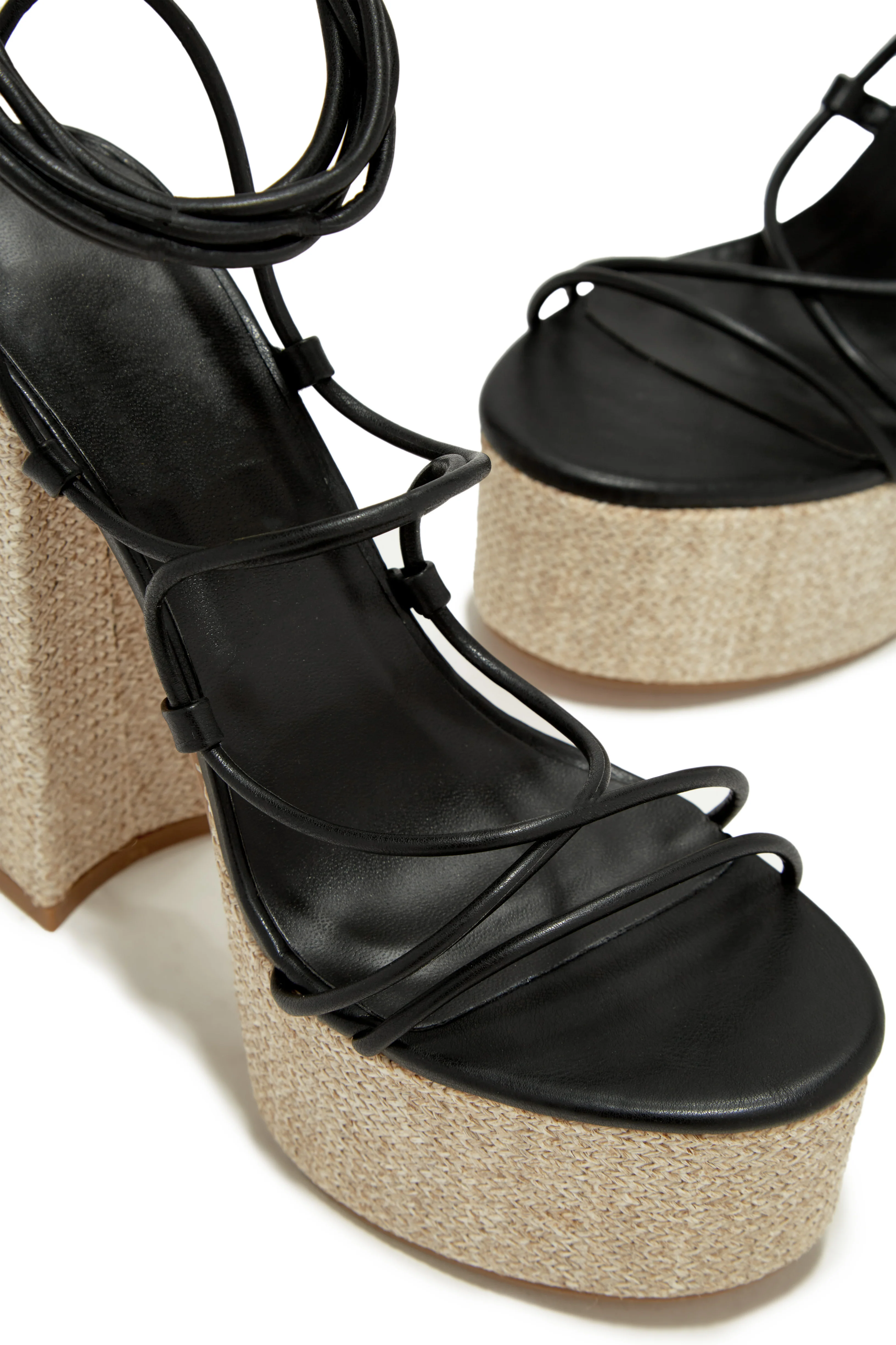 Brunch Al Fresco Lace Up Platform Block High Heels - Black - Image 4