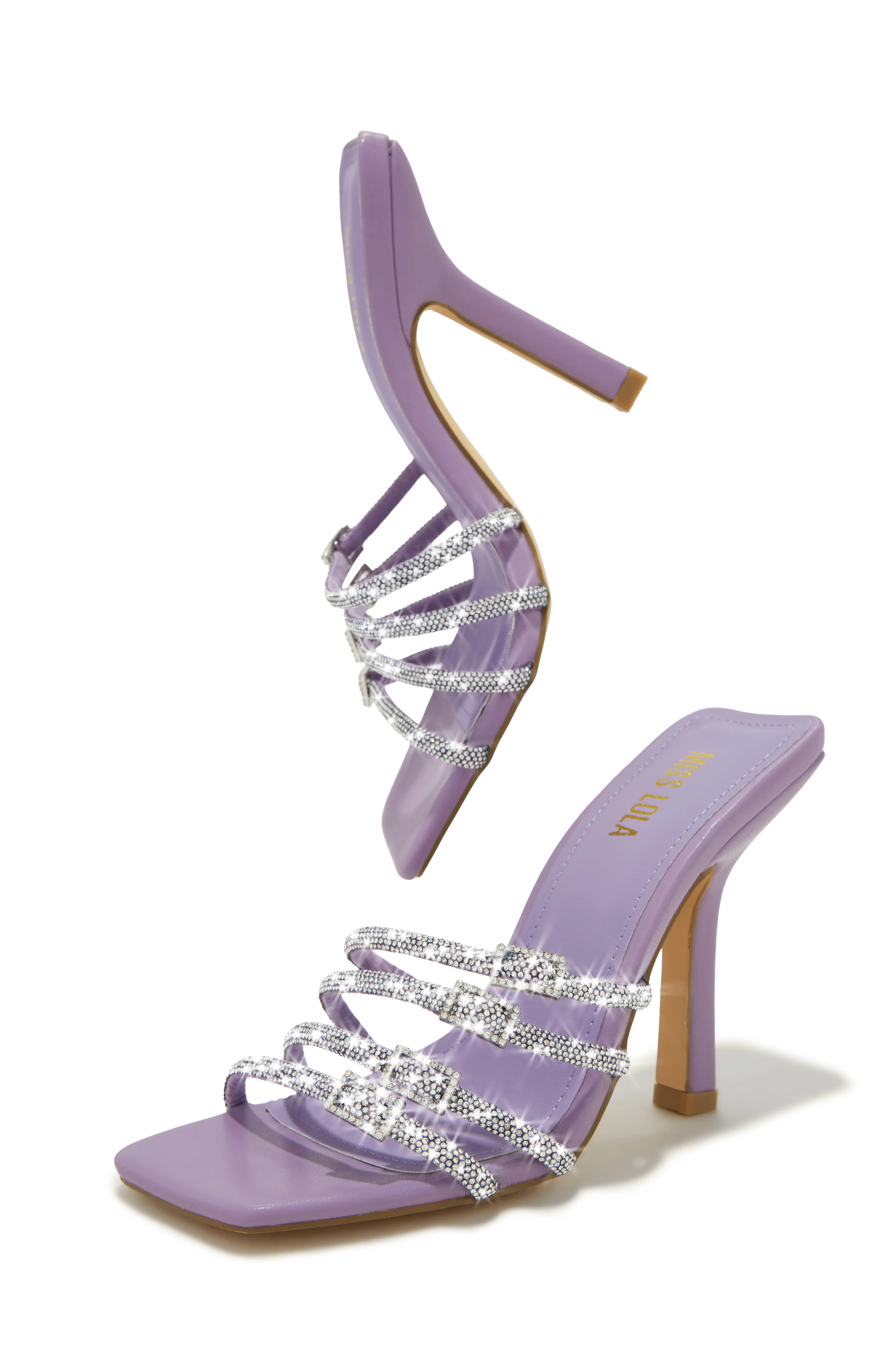 Champagne Taste Embellished High Heel Mules - Lavender - Image 5