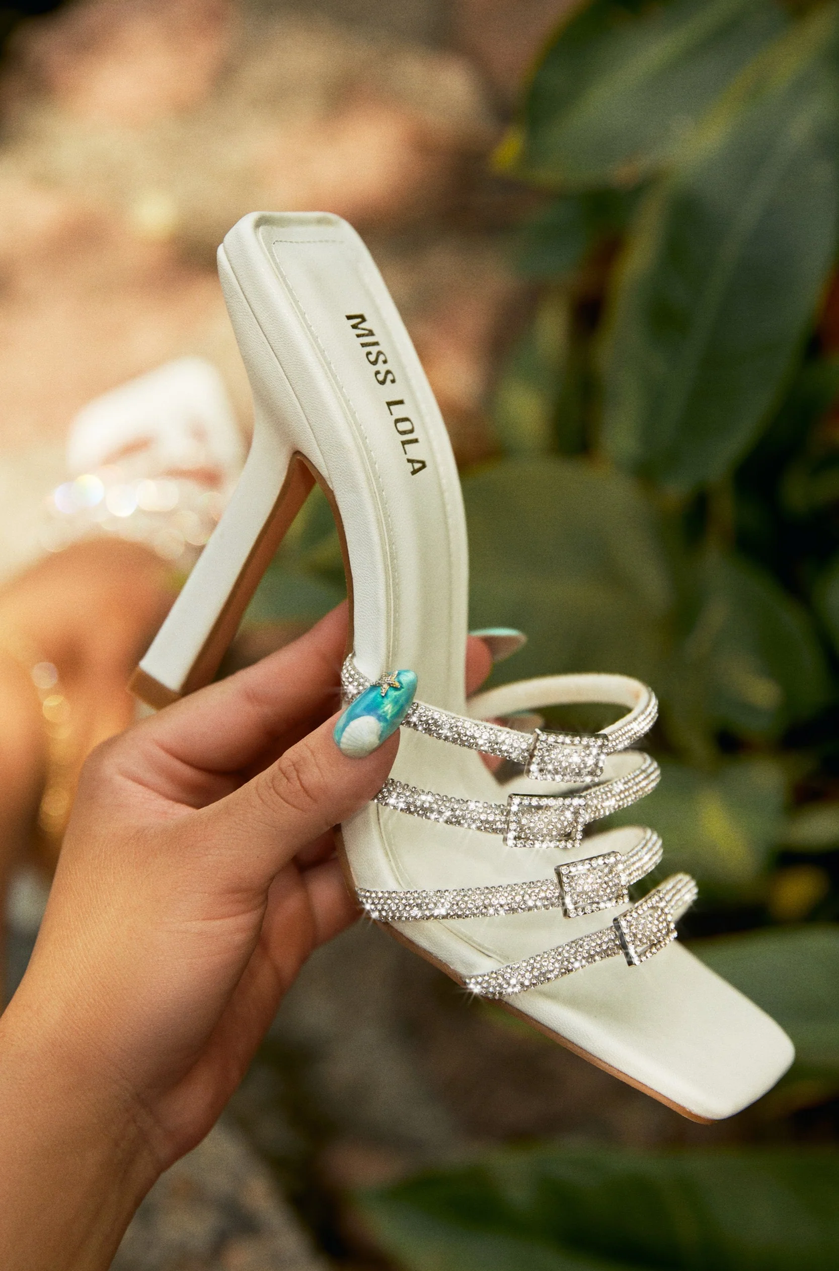 Champagne Taste Embellished High Heel Mules - White - Image 3