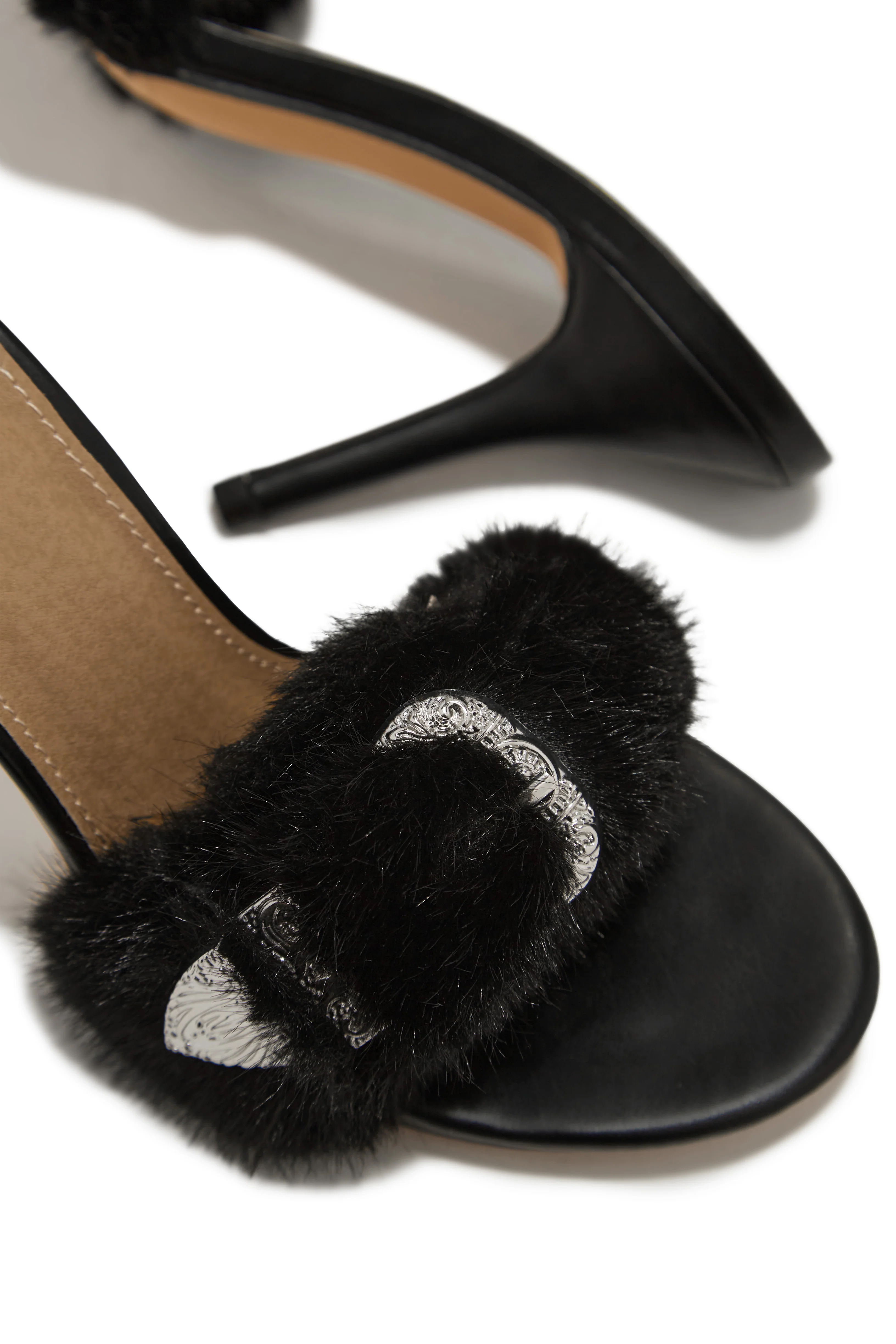 Cold Heart Faux Fur Strap High Heel Mules - Black - Image 3