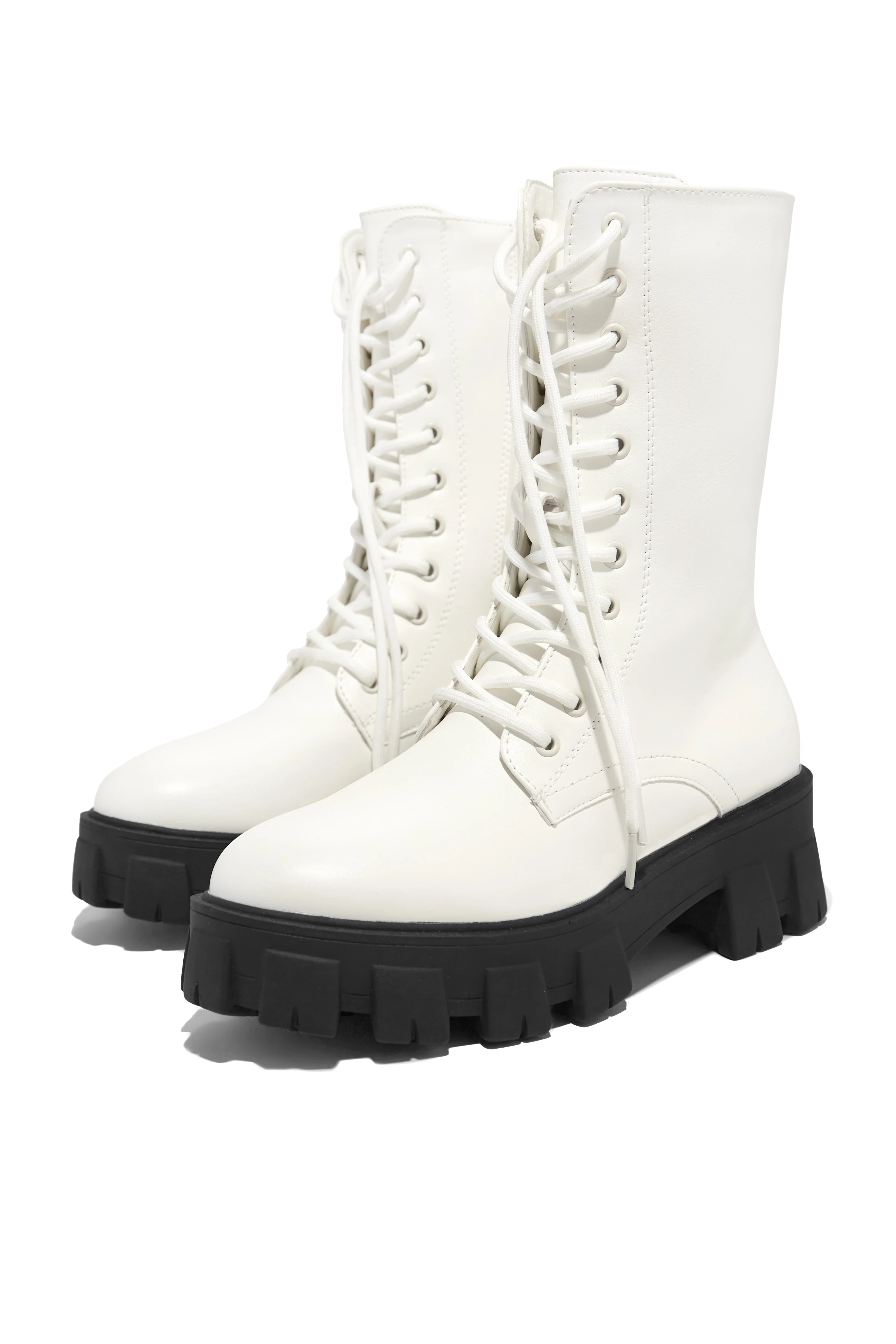 Dani Lace Up Combat Boots - White - Image 4