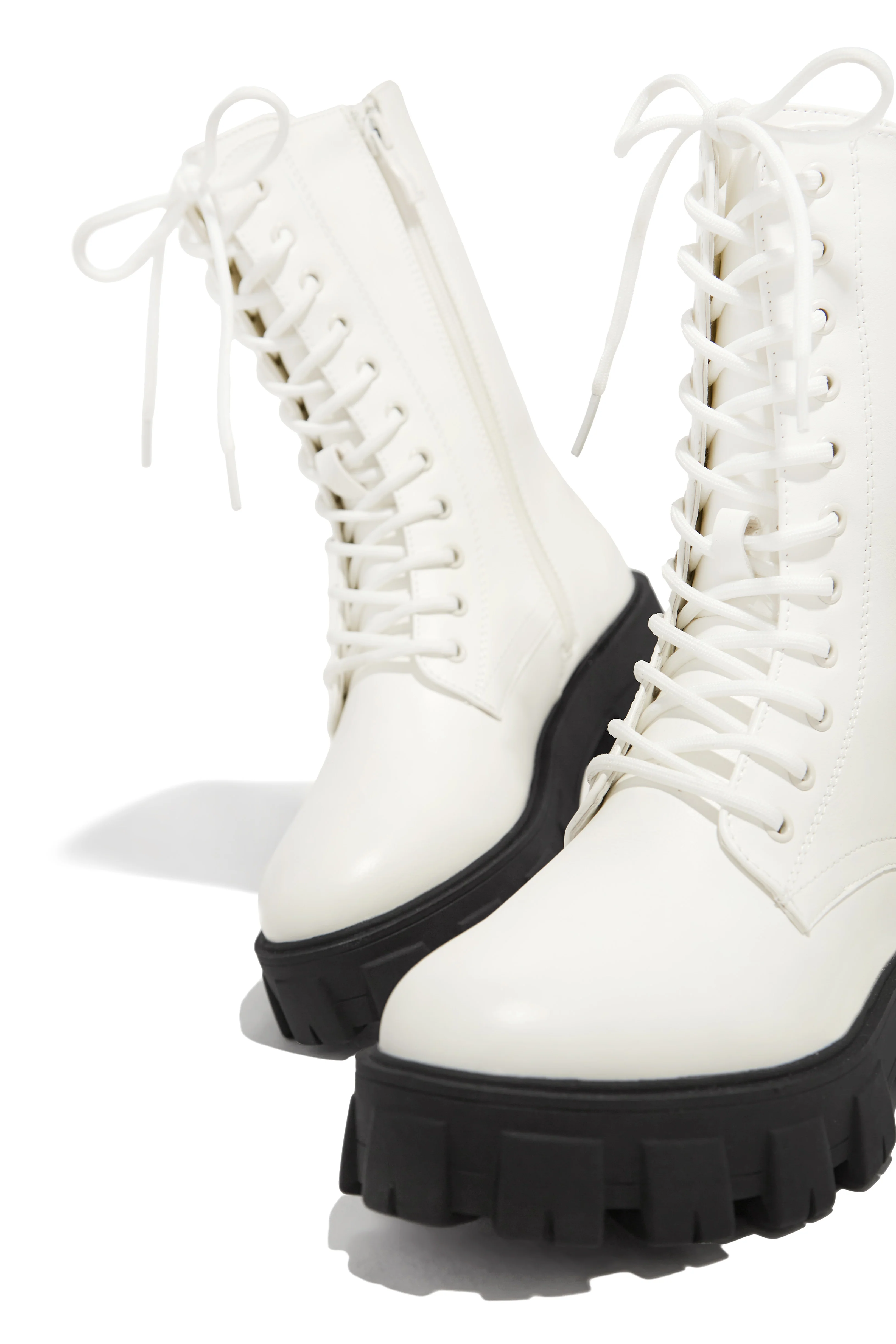 Dani Lace Up Combat Boots - White - Image 7