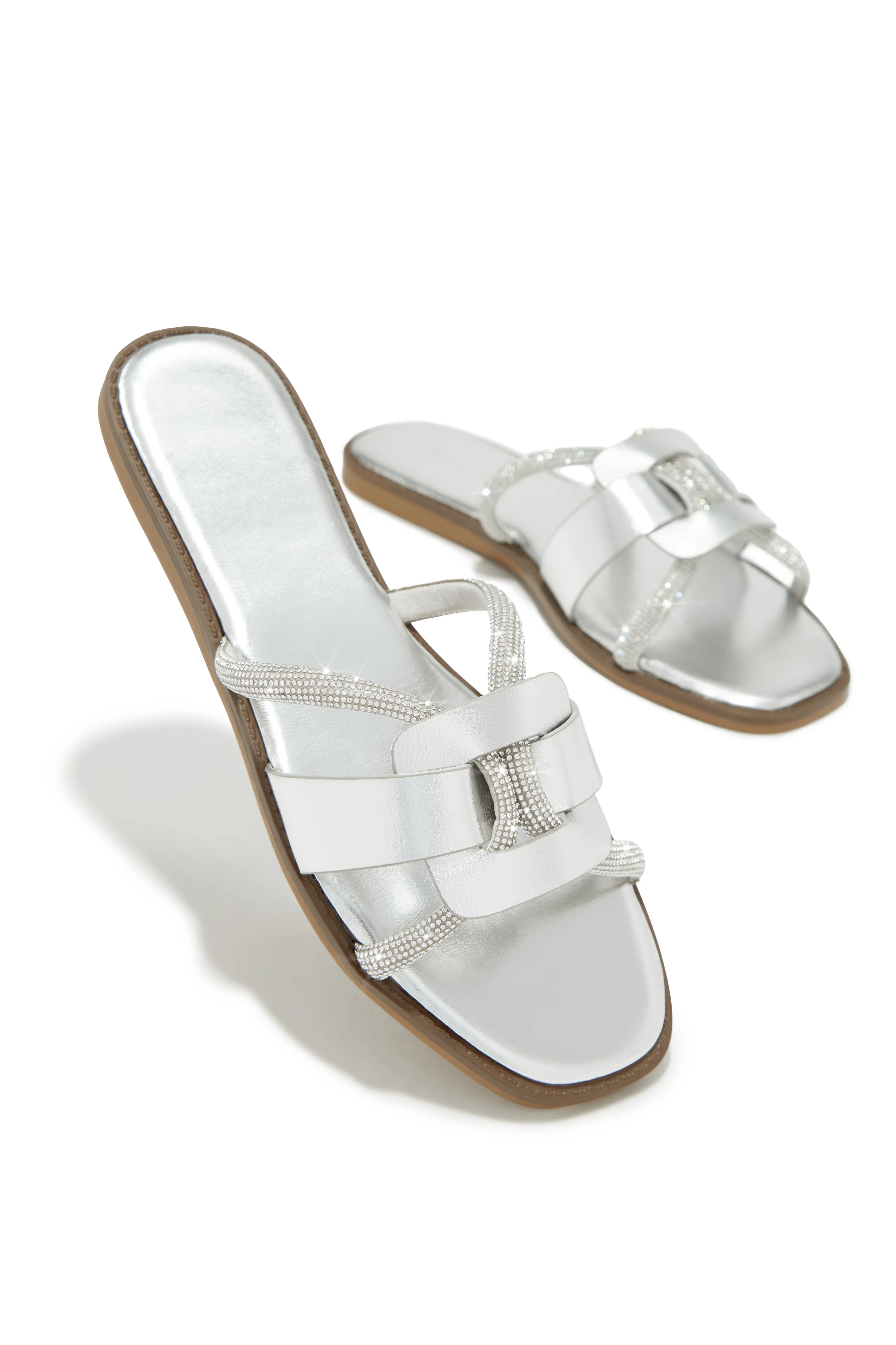 Del Sol Embellished Slip On Sandals - Silver - Image 5