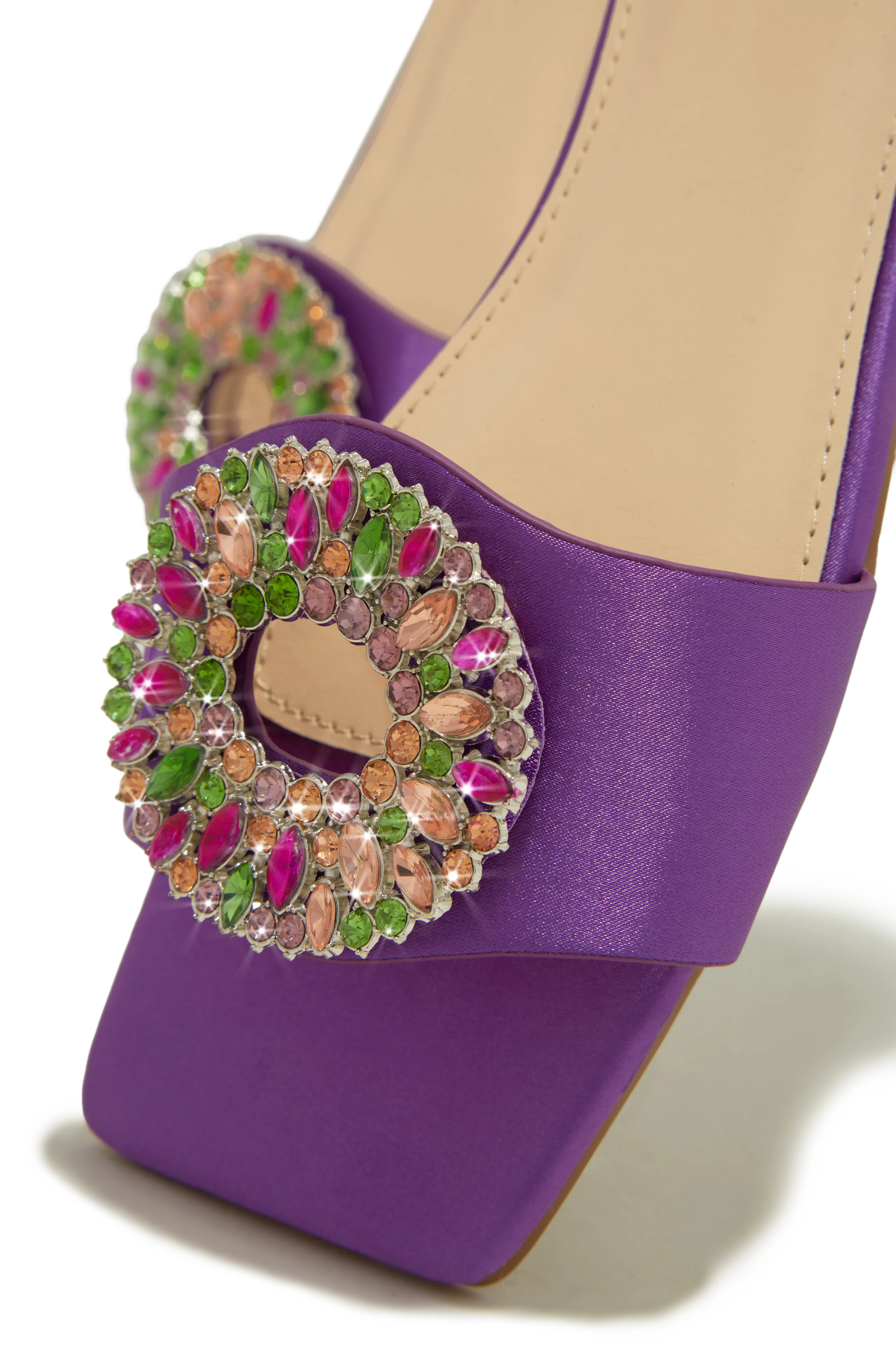Dolce Summer Embellished Slip On Sandals - Purple - Image 4