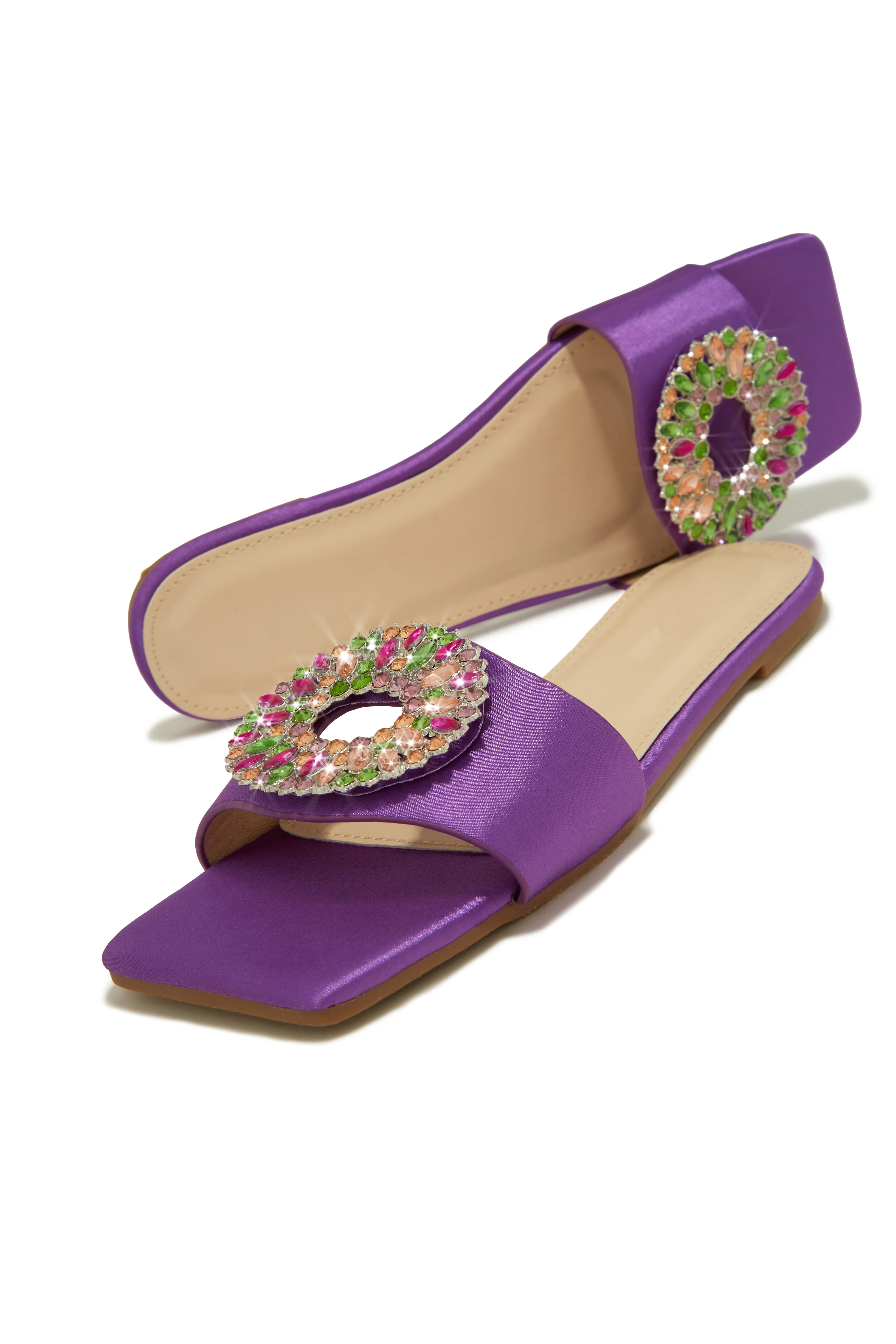 Dolce Summer Embellished Slip On Sandals - Purple - Image 6