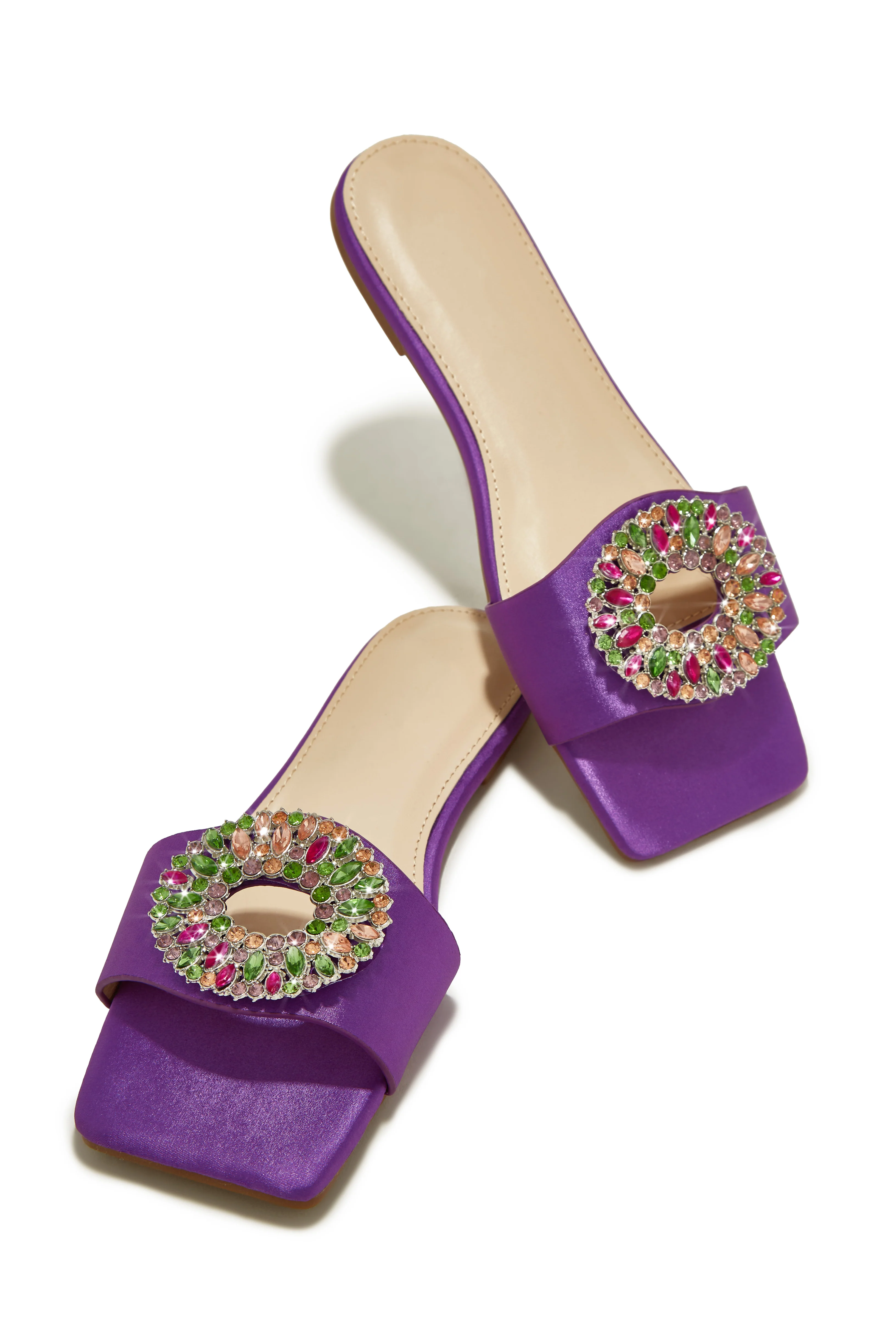 Dolce Summer Embellished Slip On Sandals - Purple - Image 7