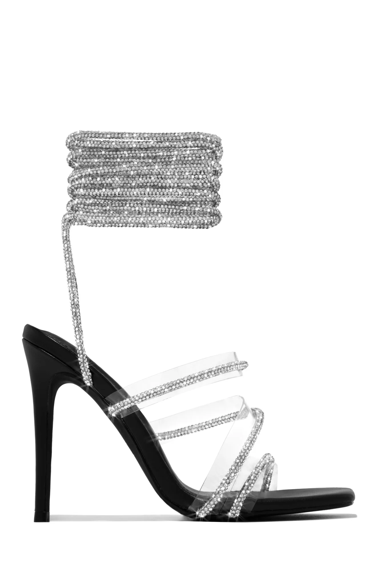 Elisa Lace Up Embellished High Heels - Black - Image 5