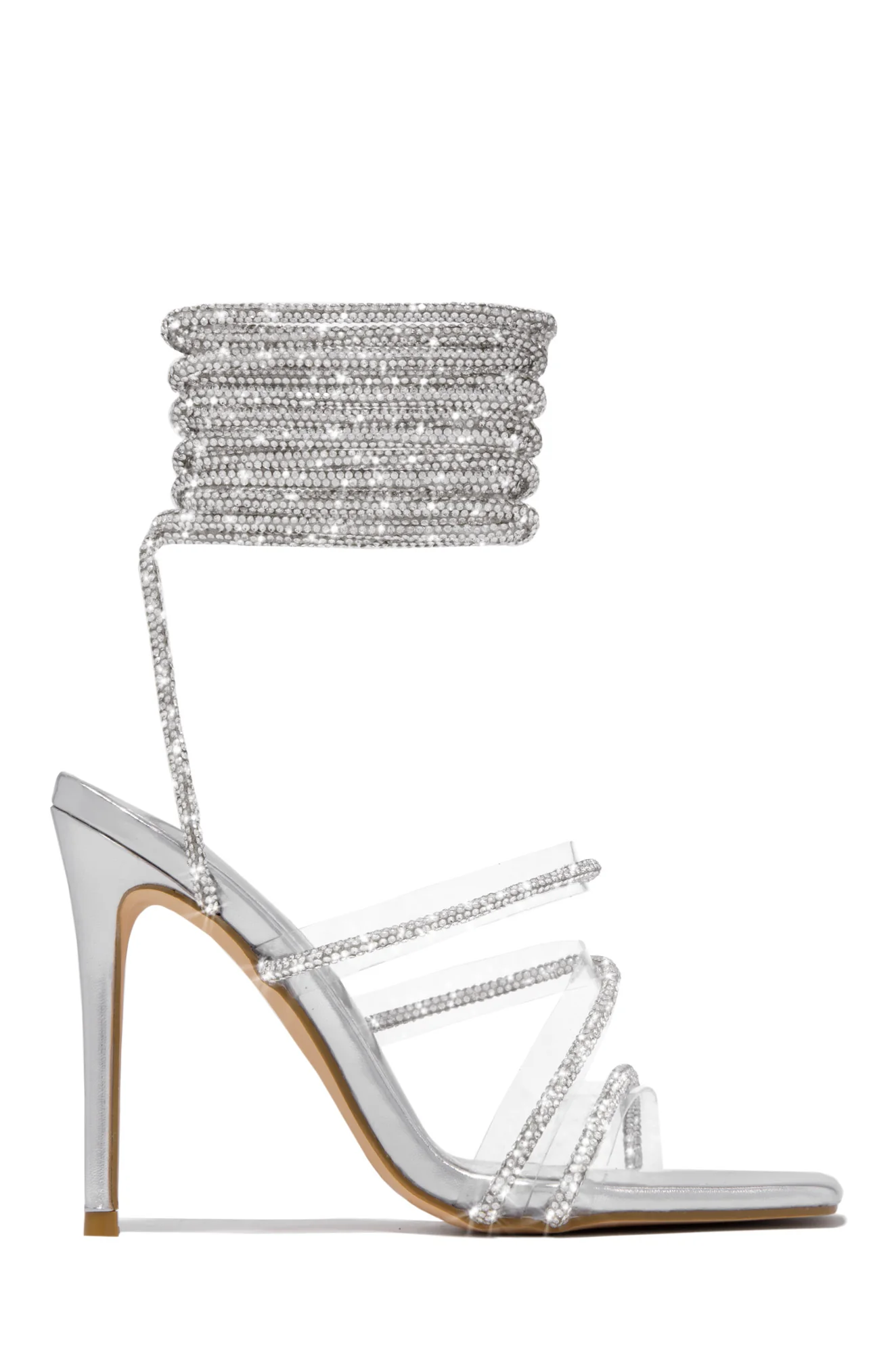 Elisa Lace Up Embellished High Heels - Black - Image 9