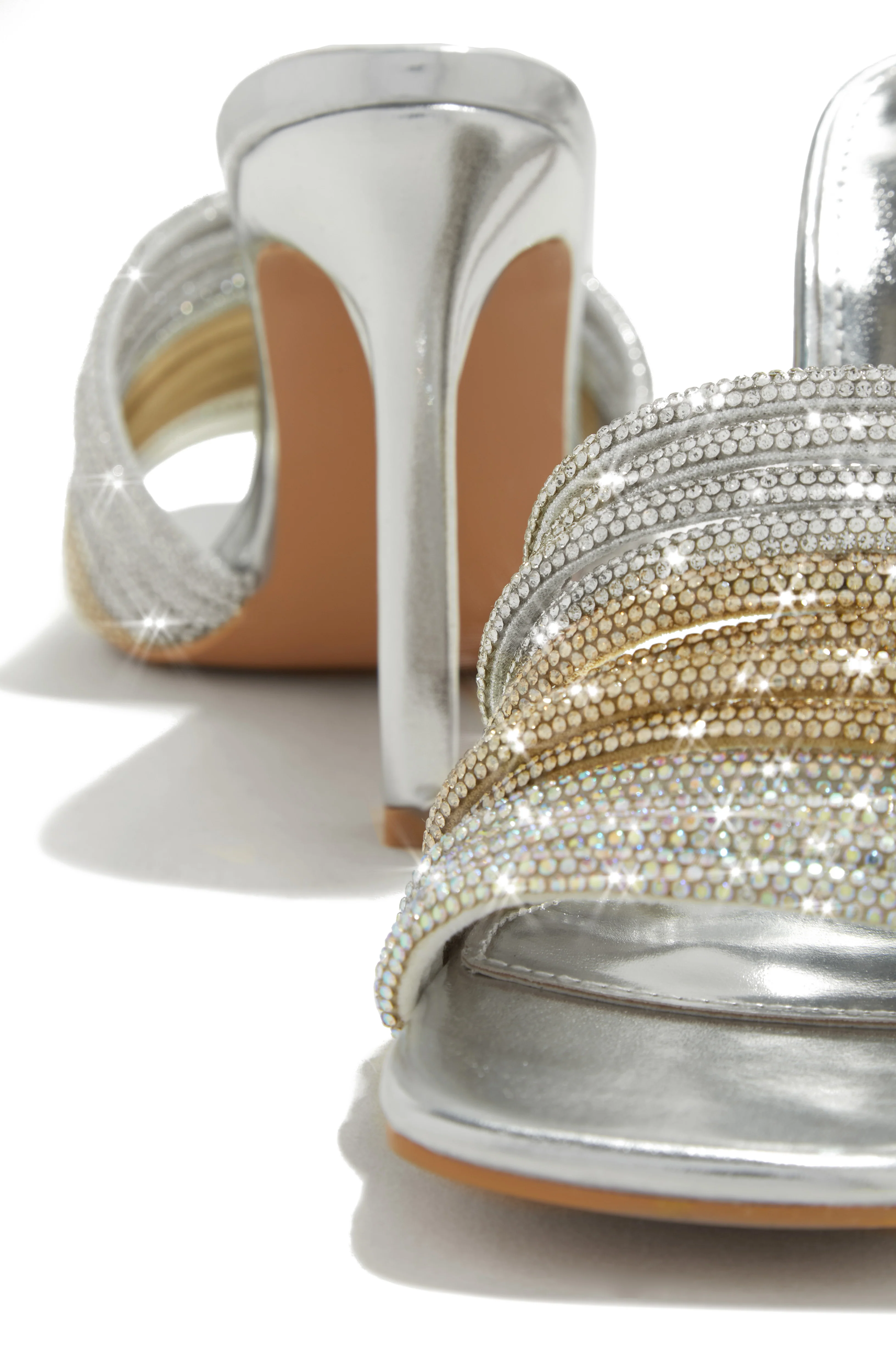 Feeling Myself Embellished High Heel Mules - Silver - Image 4