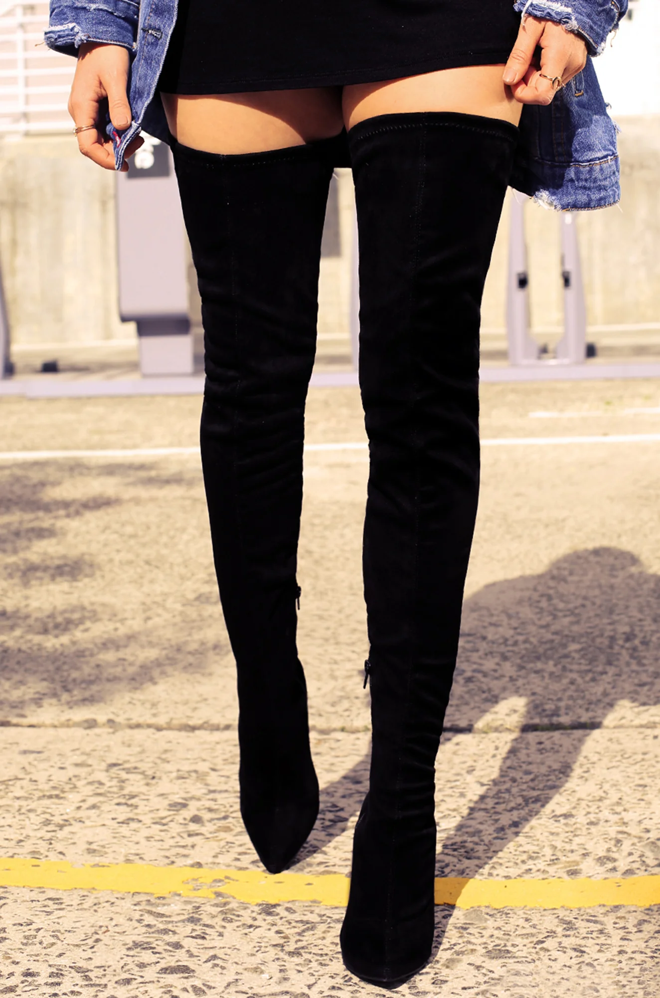 Groundbreaking Over The Knee High Heel Boots - Black - Image 3