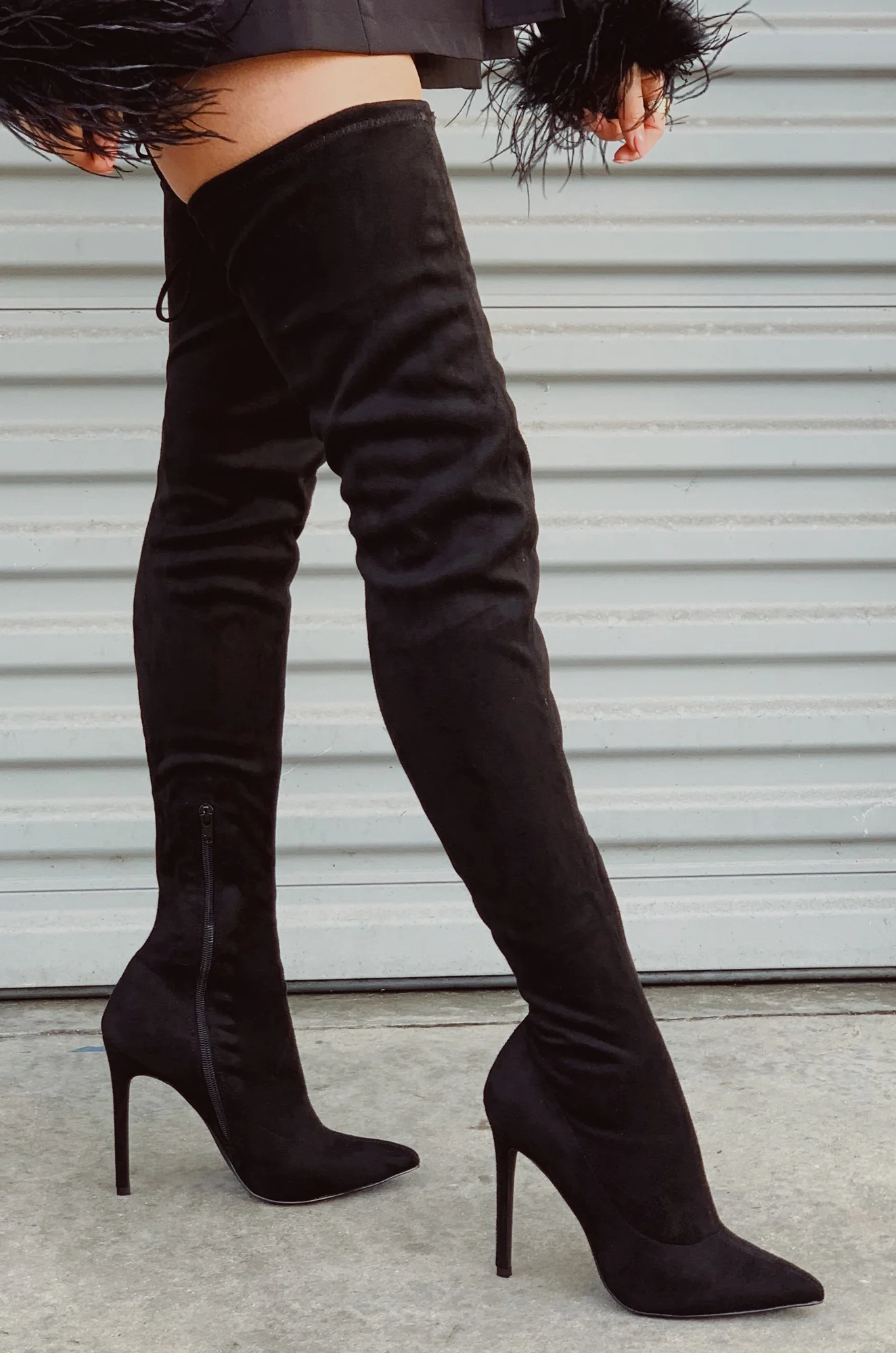 Groundbreaking Over The Knee High Heel Boots - Black - Image 4