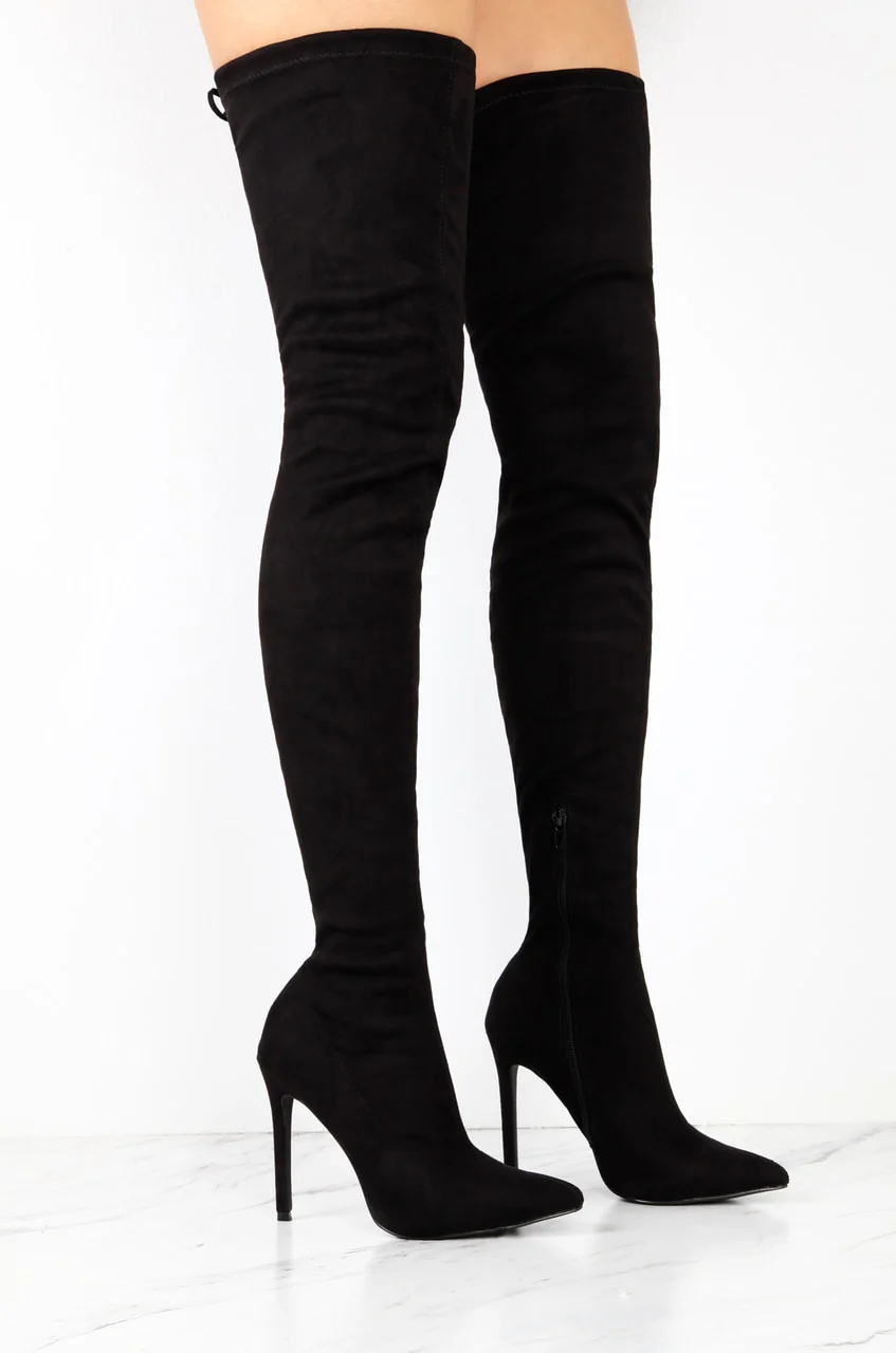 Groundbreaking Over The Knee High Heel Boots - Black - Image 7
