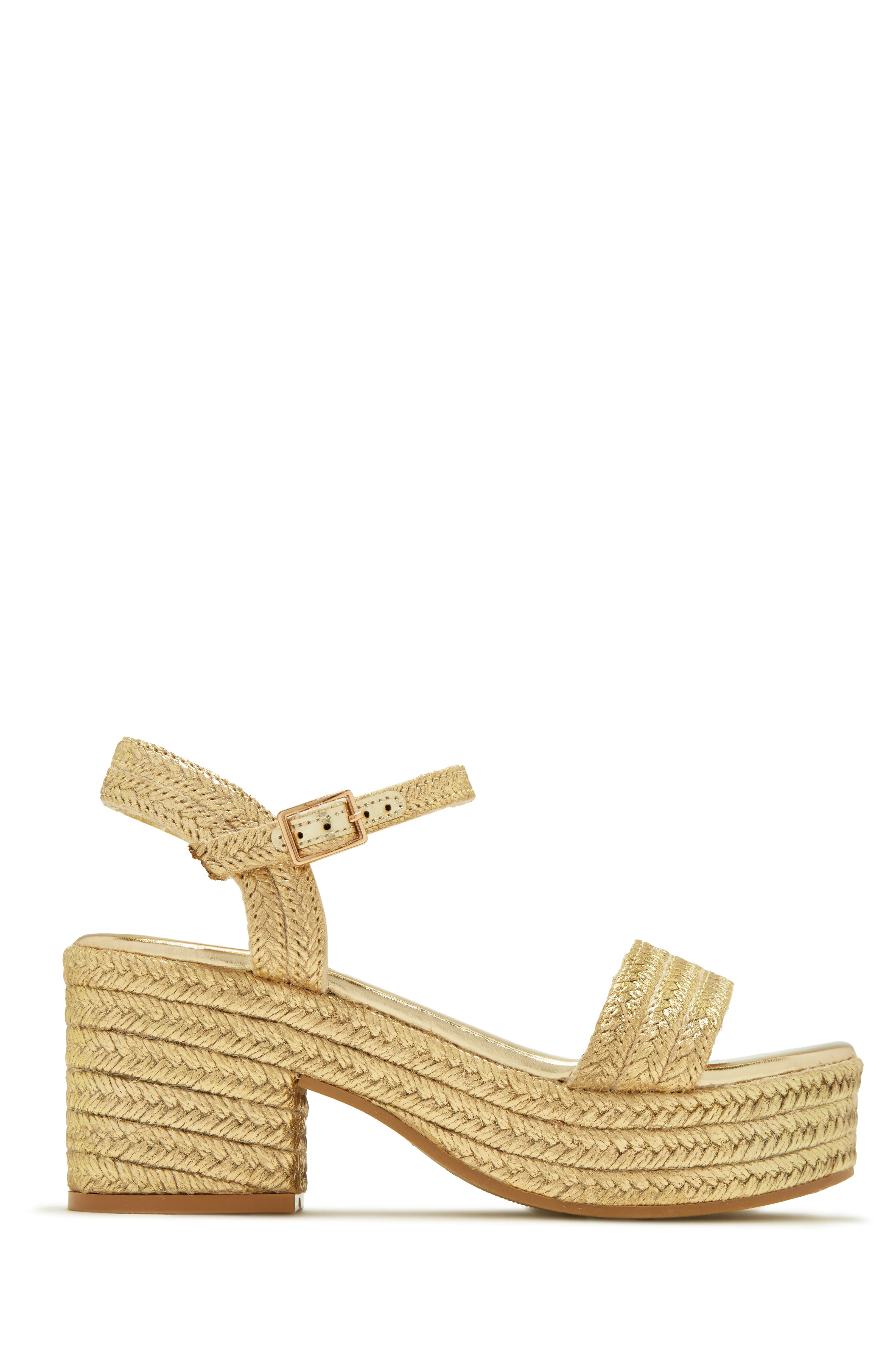 Hotel Capri Espadrille Platform Block Mid Heels - Gold - Image 5