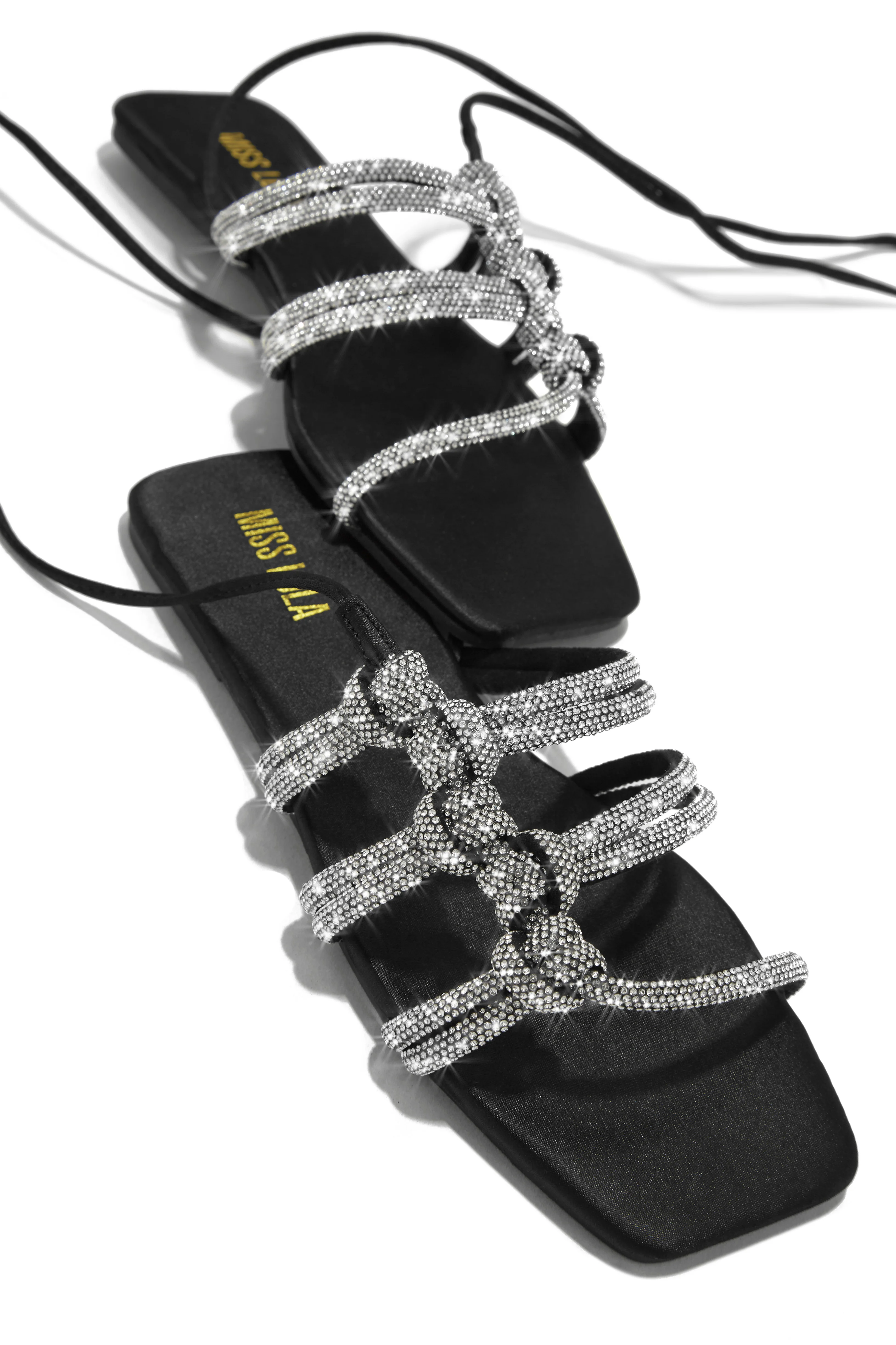 Ibiza Nights Embellished Lace Up Sandals - Black - Image 4