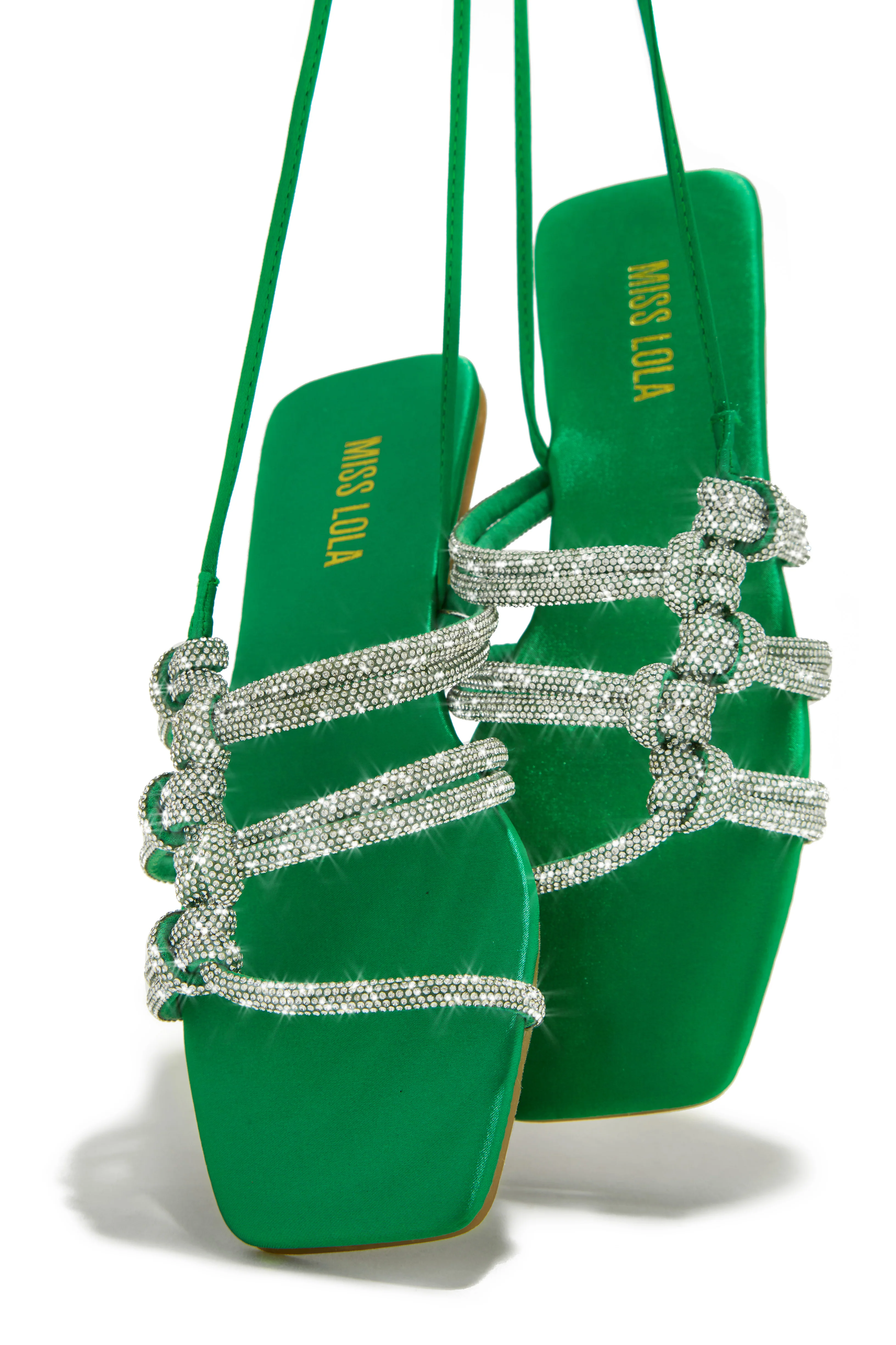 Ibiza Nights Embellished Lace Up Sandals - Green - Image 3