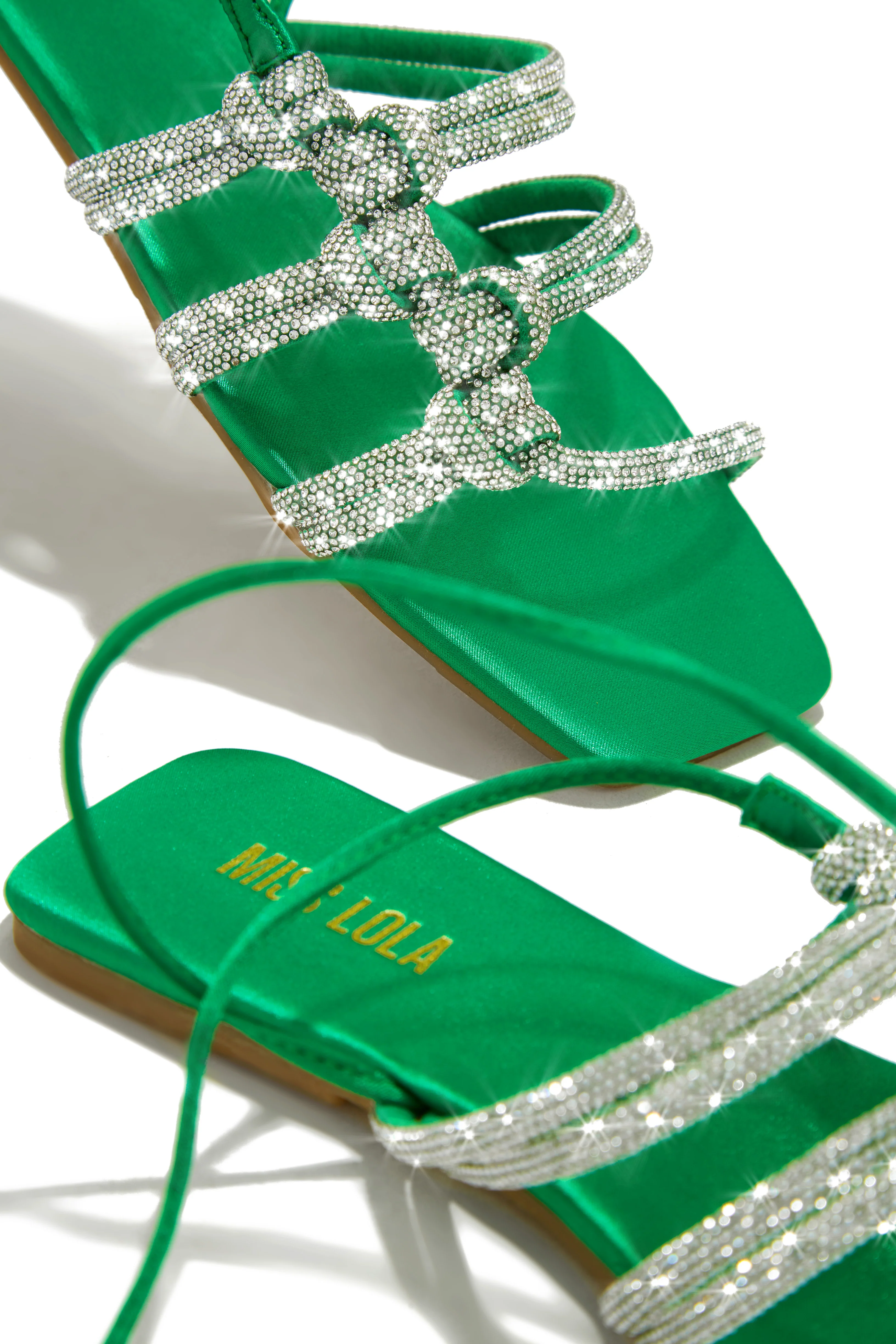 Ibiza Nights Embellished Lace Up Sandals - Green - Image 4