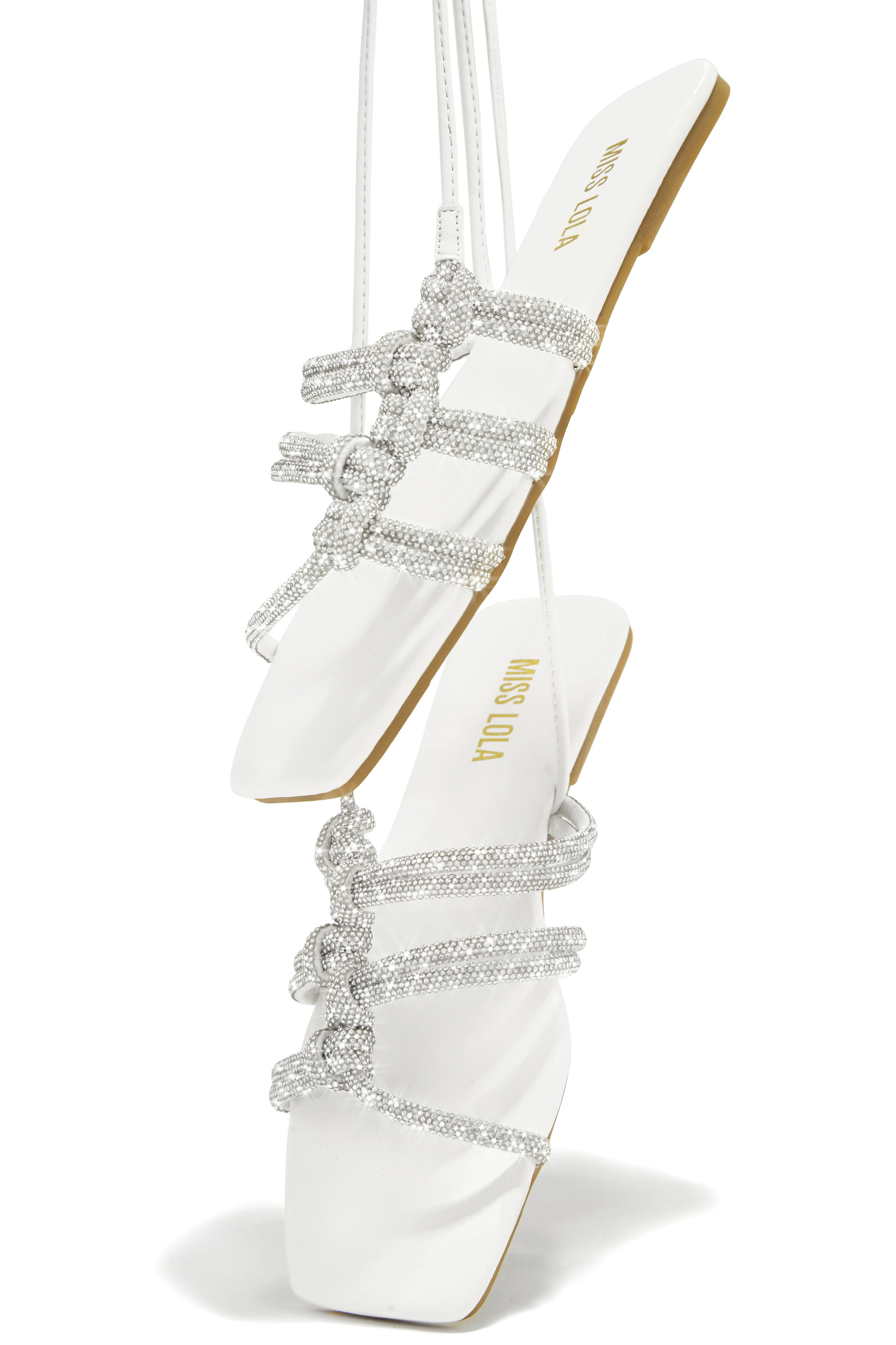 Ibiza Nights Embellished Lace Up Sandals - White - Image 4