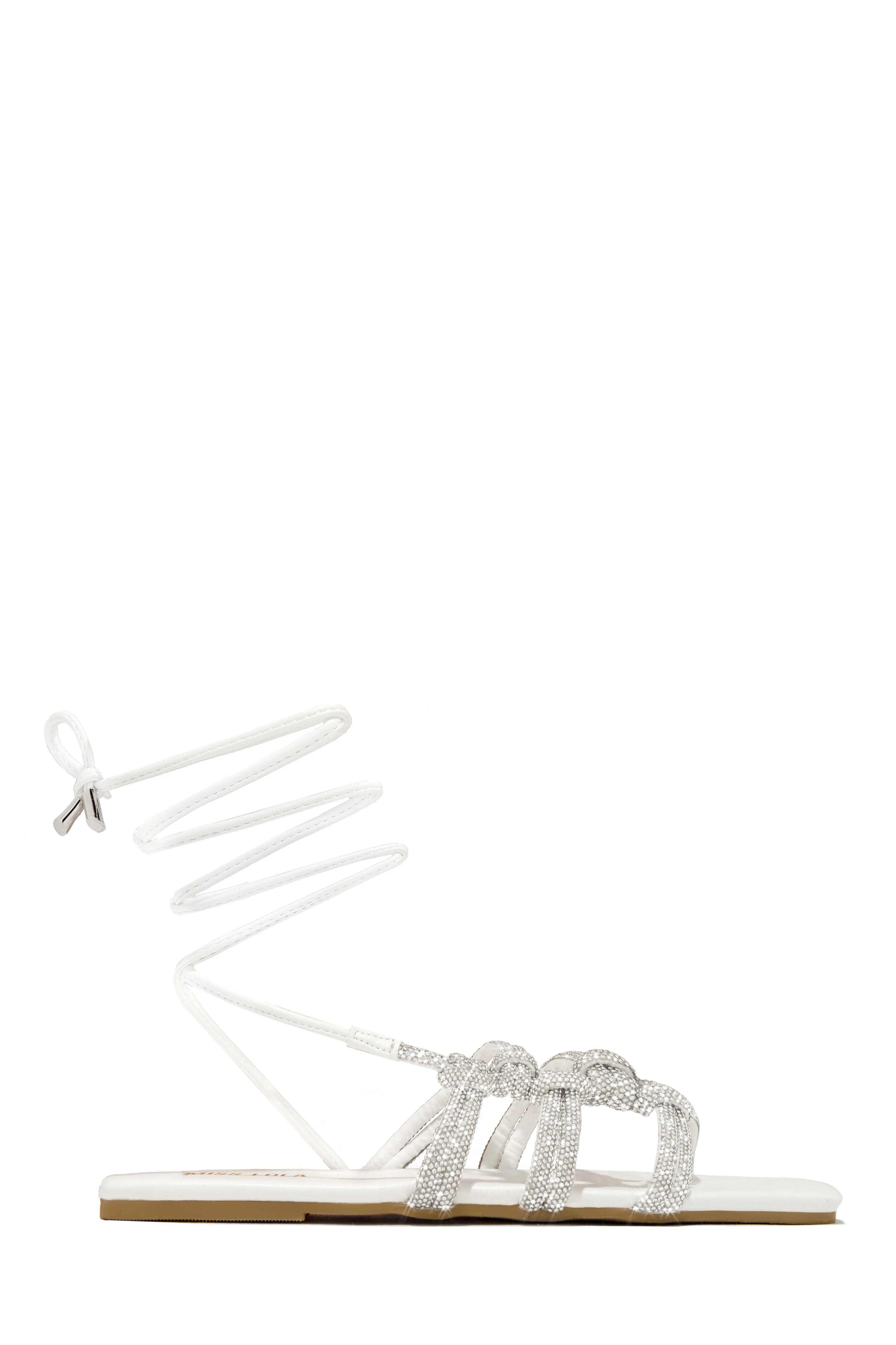 Ibiza Nights Embellished Lace Up Sandals - White - Image 5