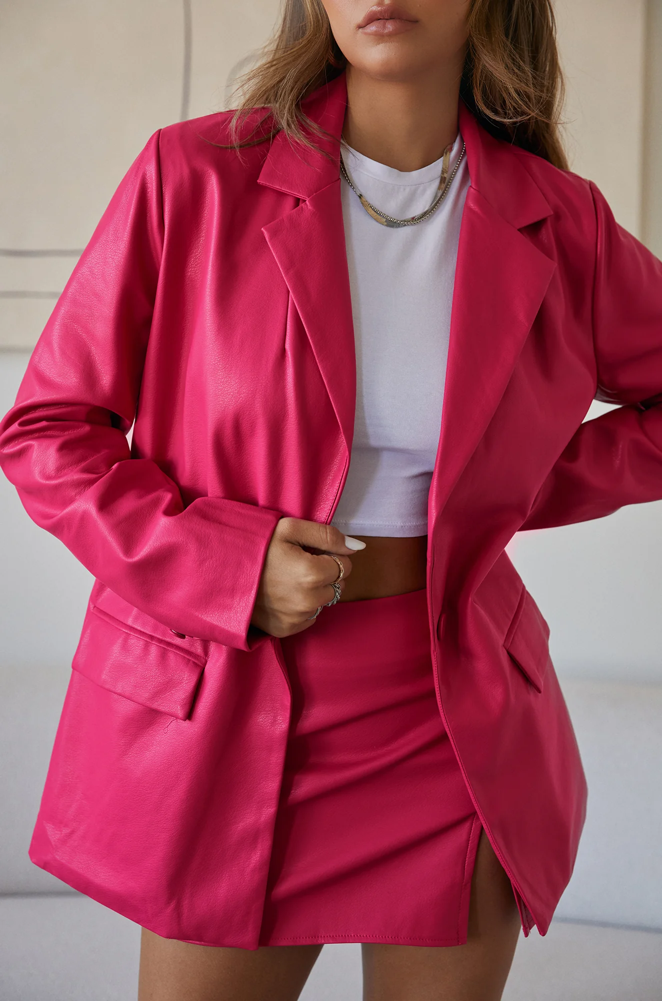 Jinelle PU Blazer Jacket - Pink - Image 8