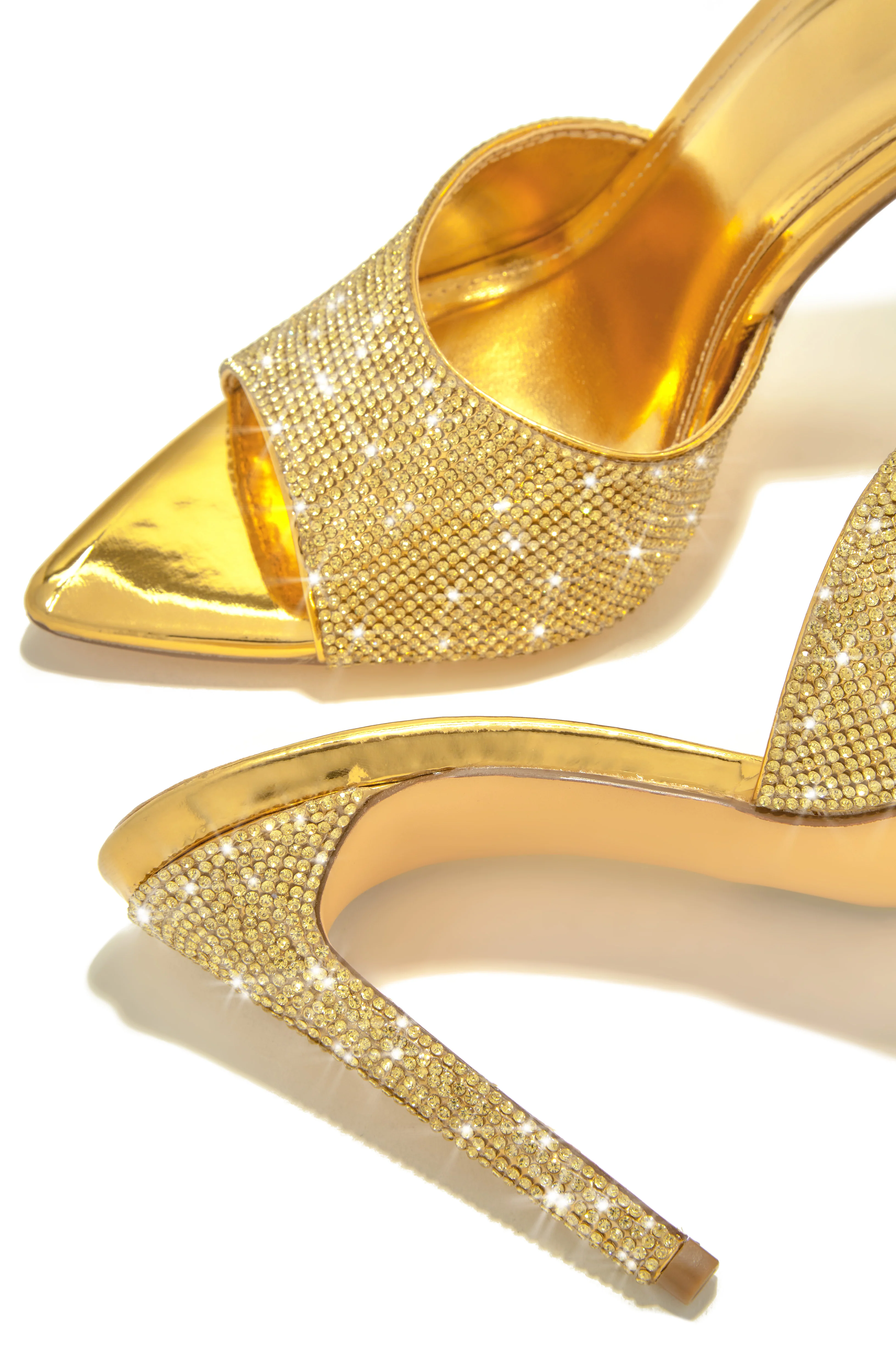 Juliene Embellished High Heel Mules - Gold - Image 3