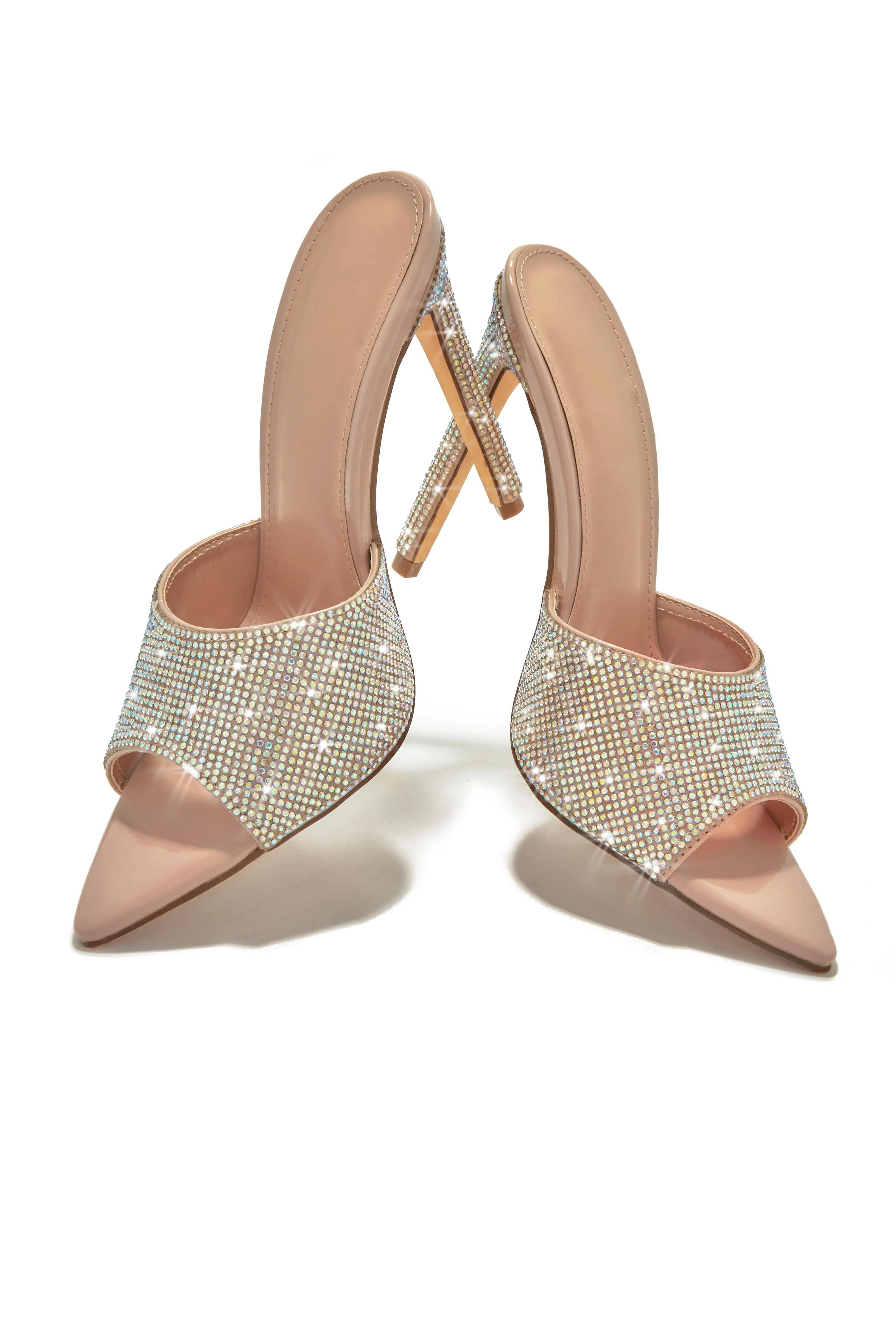 Juliene Embellished High Heel Mules - Nude - Image 4