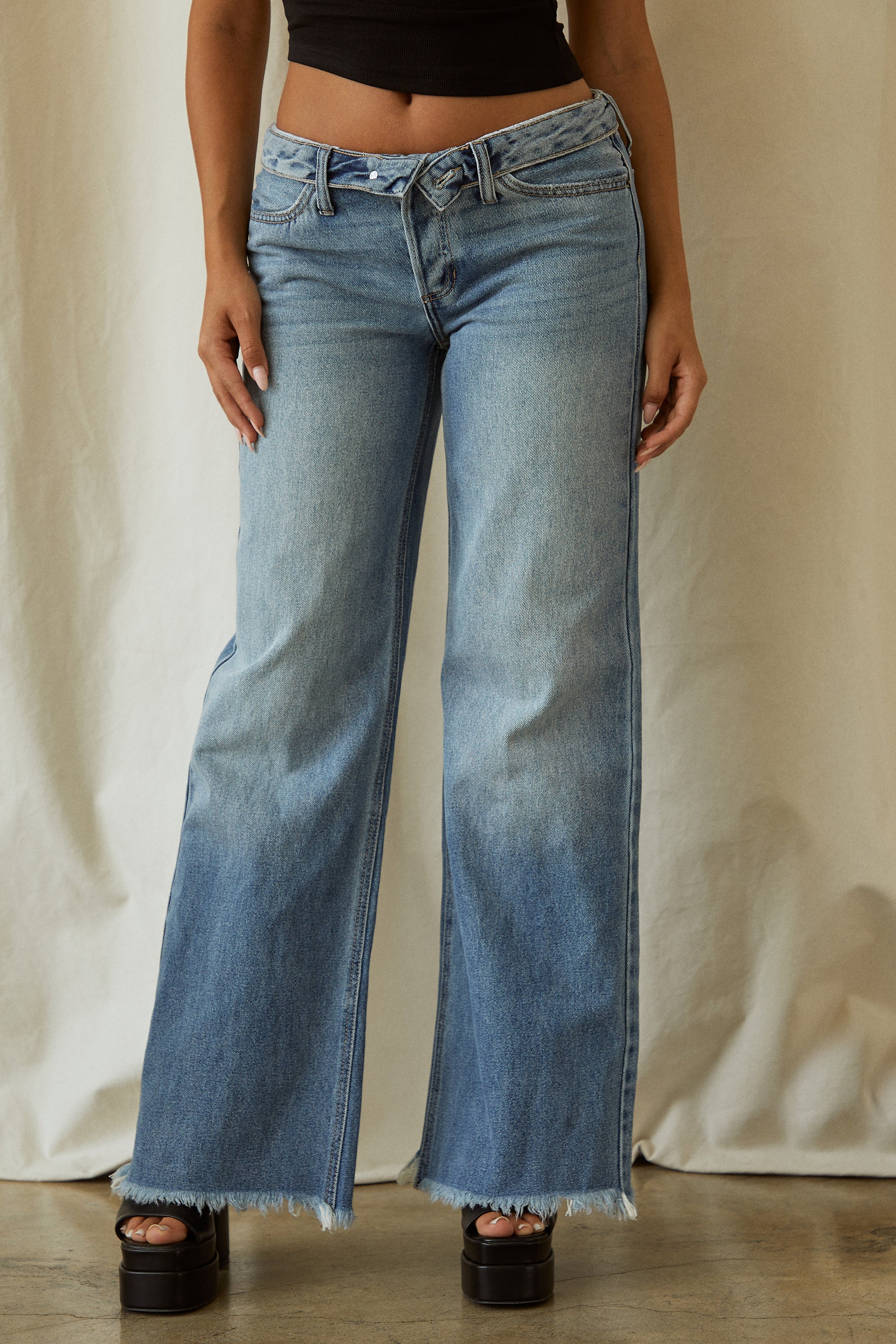 Kaley Foldover Waistband Pant - Denim - Image 4
