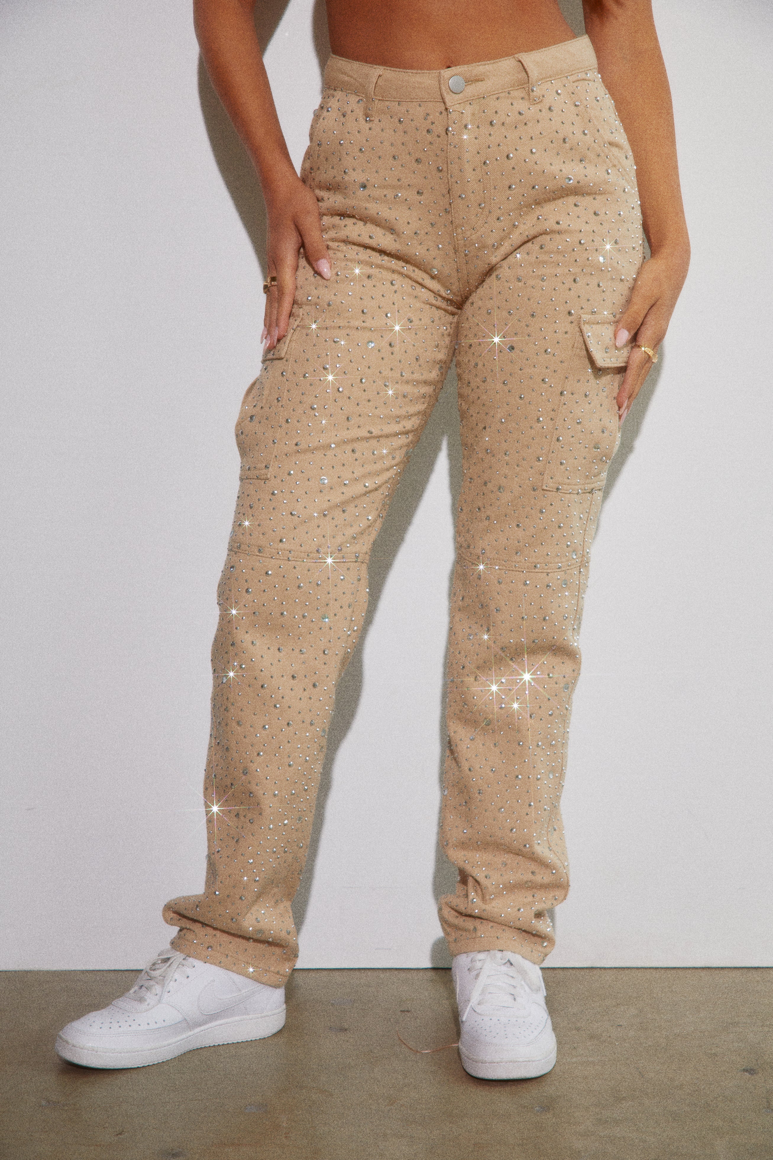 Kyana Embellished Cargo Pants - Nude - Image 8