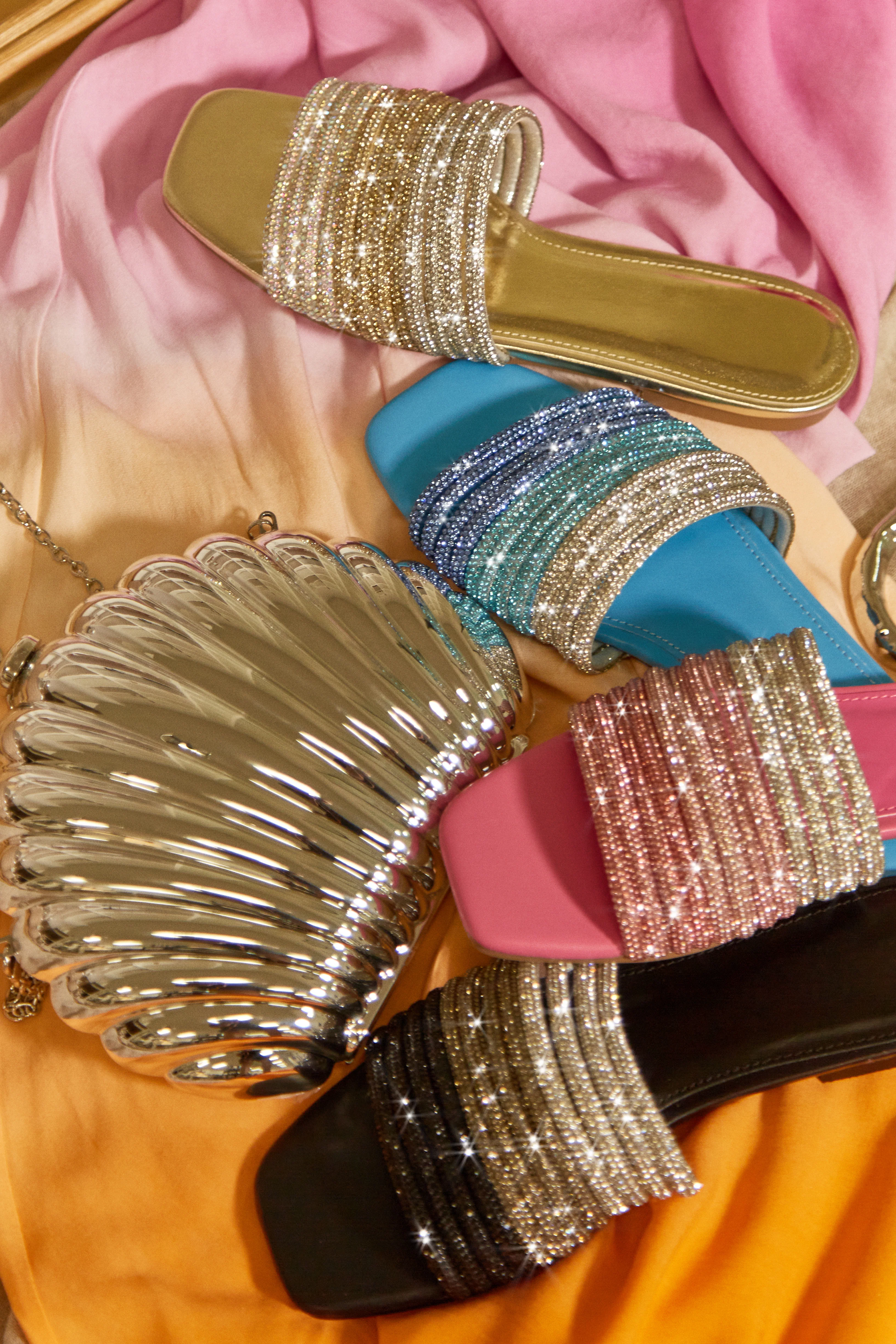 Luxe Resort Wear Embellished Slip On Sandals - Gold - Image 4