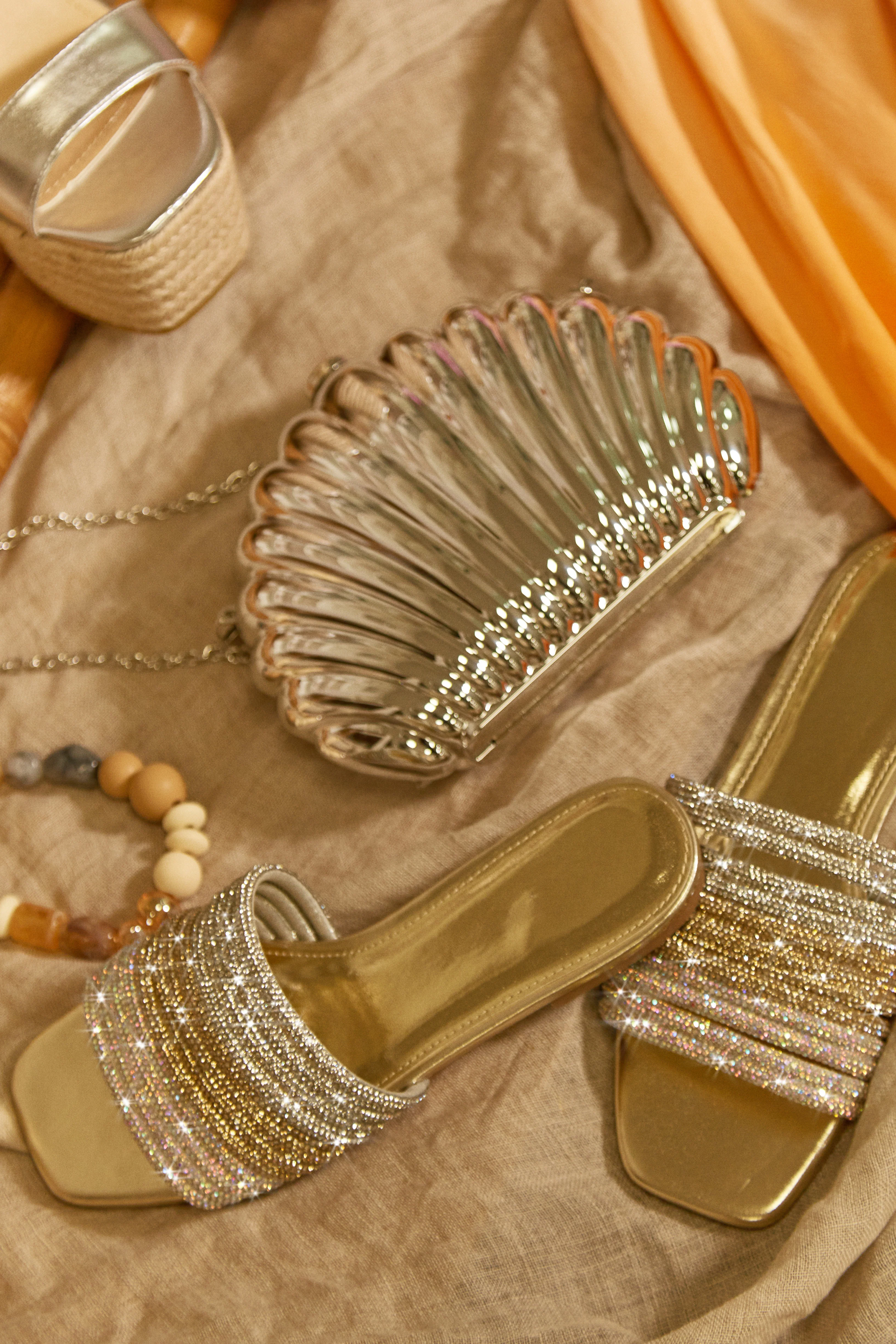 Luxe Resort Wear Embellished Slip On Sandals - Gold - Image 5