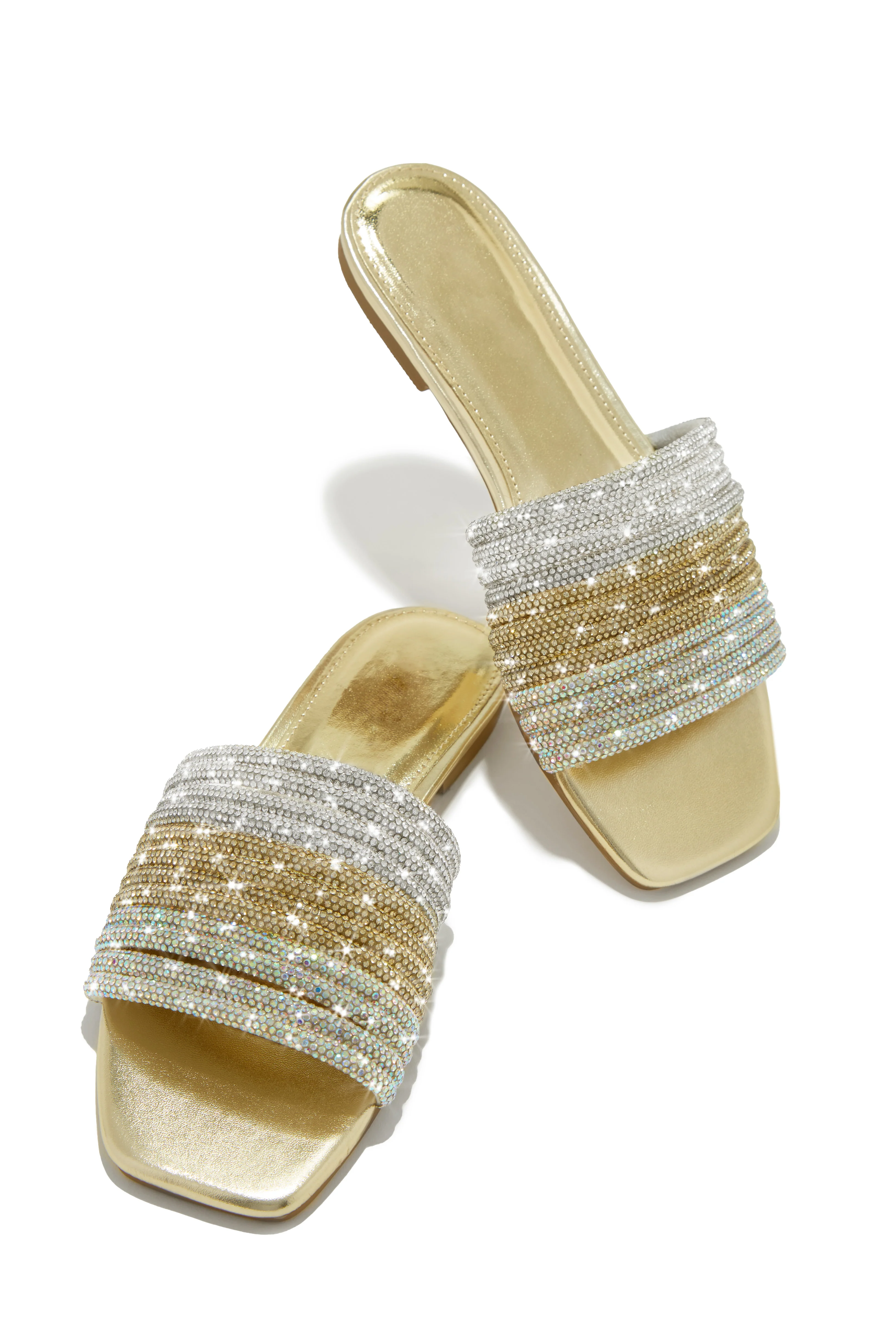 Luxe Resort Wear Embellished Slip On Sandals - Gold - Image 9