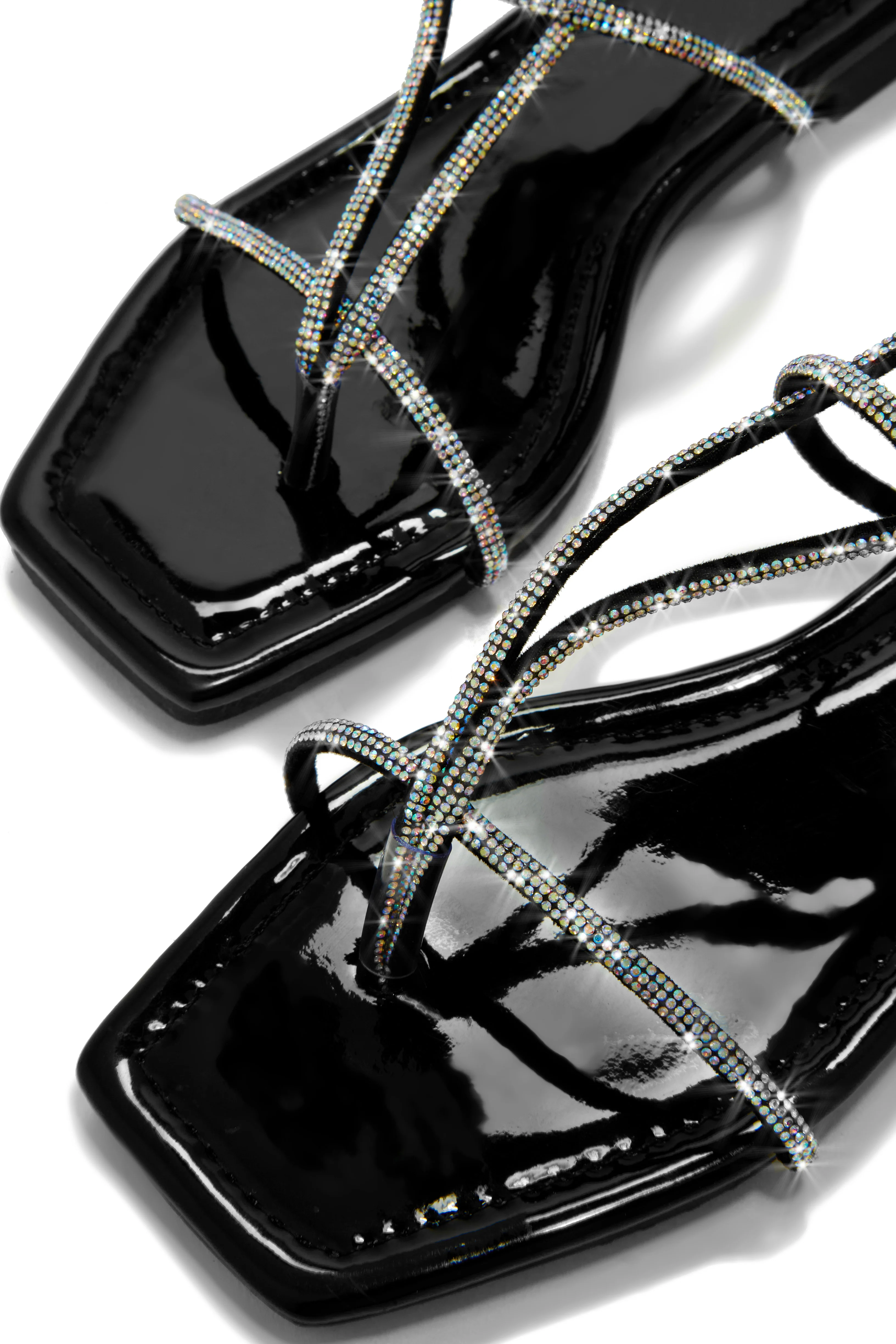 Luxury Oasis Embellished Lace Up Sandals - Black - Image 3