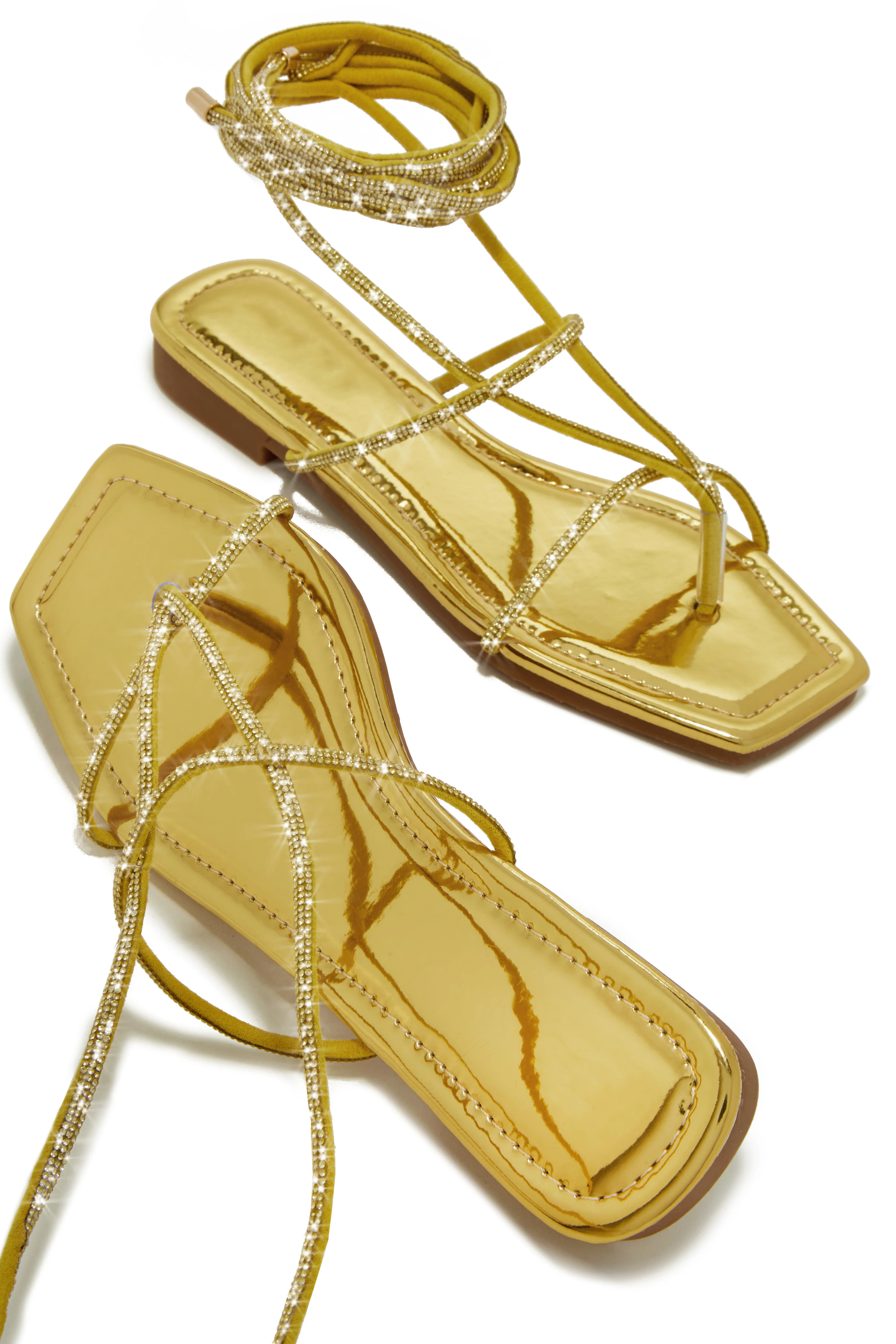 Luxury Oasis Embellished Lace Up Sandals - Gold - Image 3