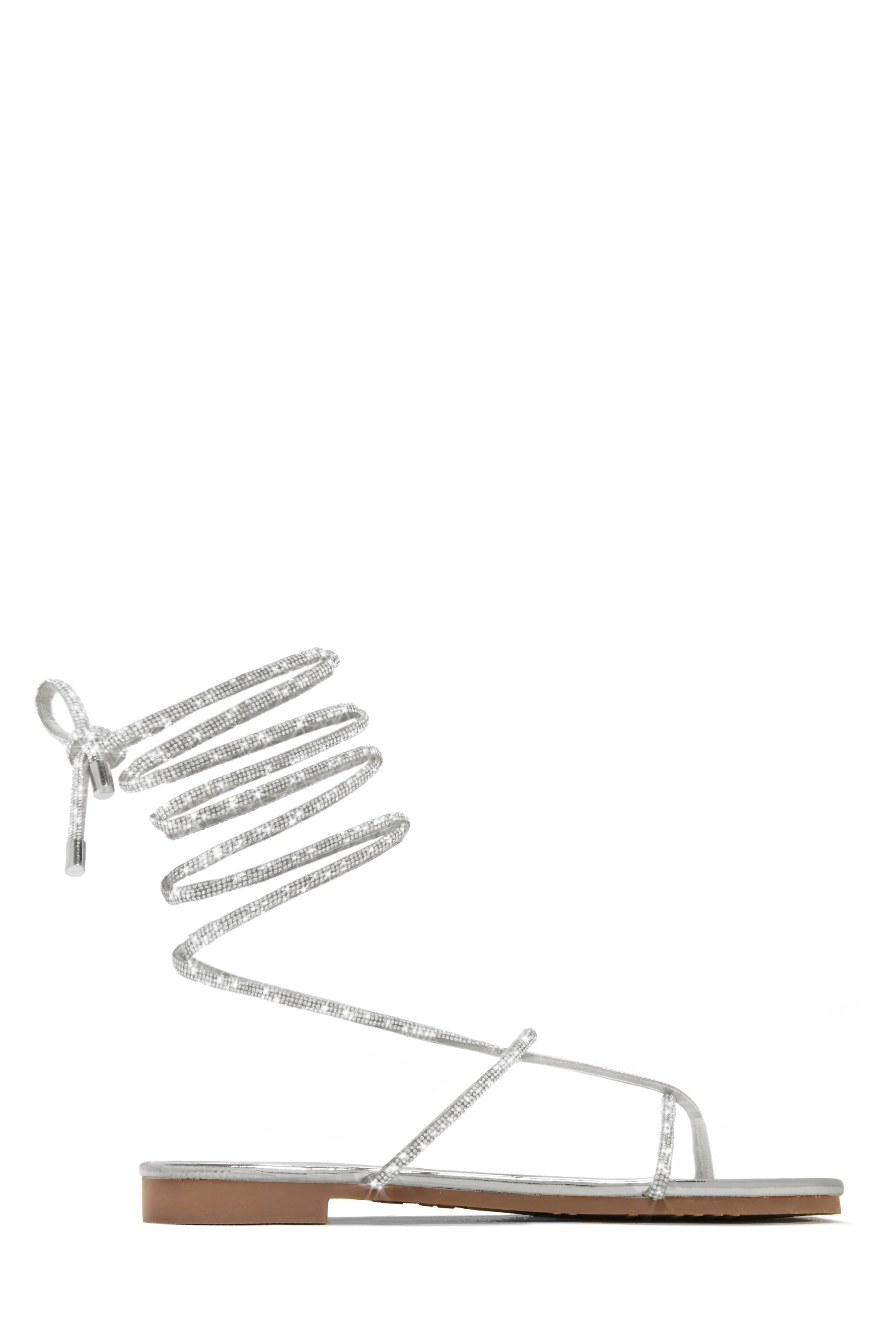 Luxury Oasis Embellished Lace Up Sandals - Silver - Image 6