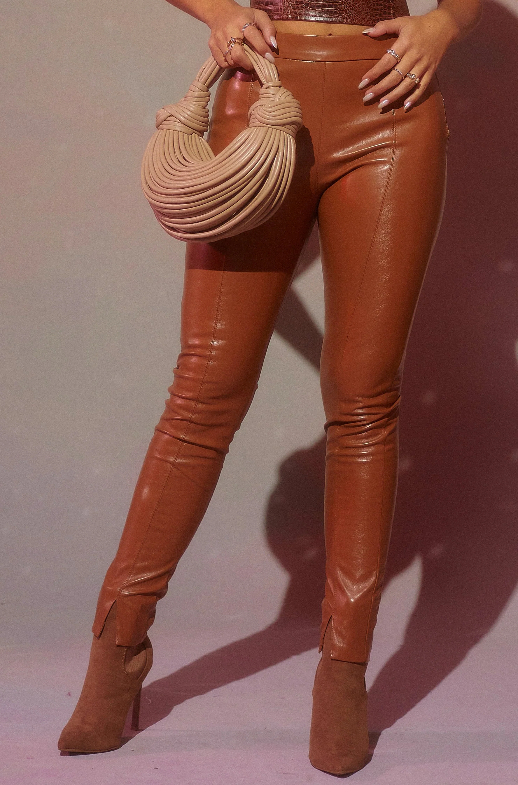 Make Jaws Drop High Waist Skinny PU Pant - Camel - Image 13