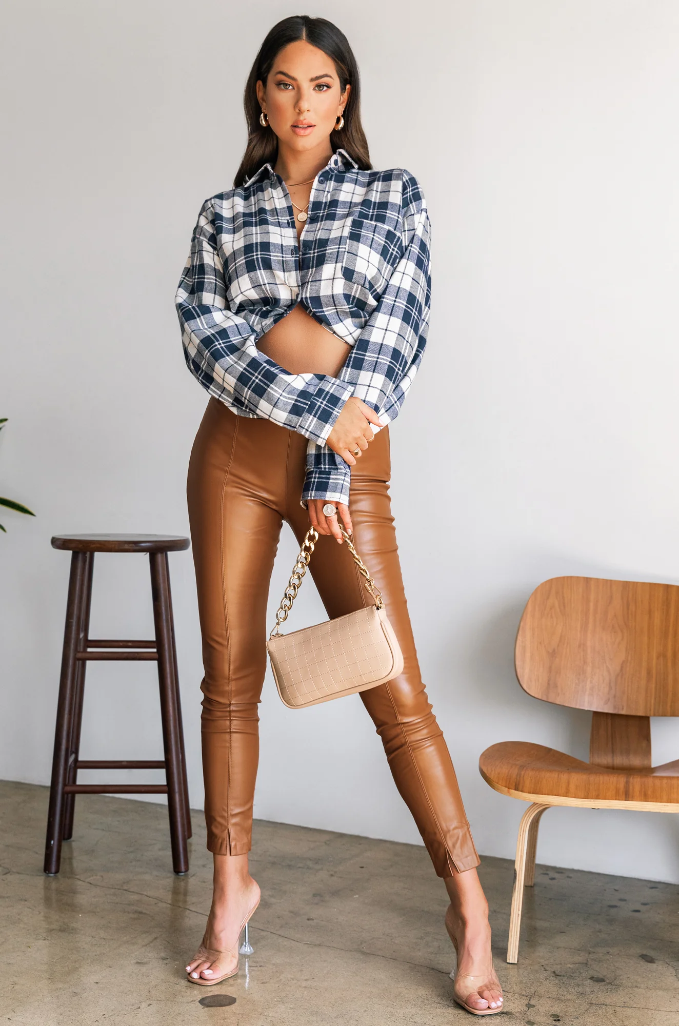 Make Jaws Drop High Waist Skinny PU Pant - Camel - Image 7