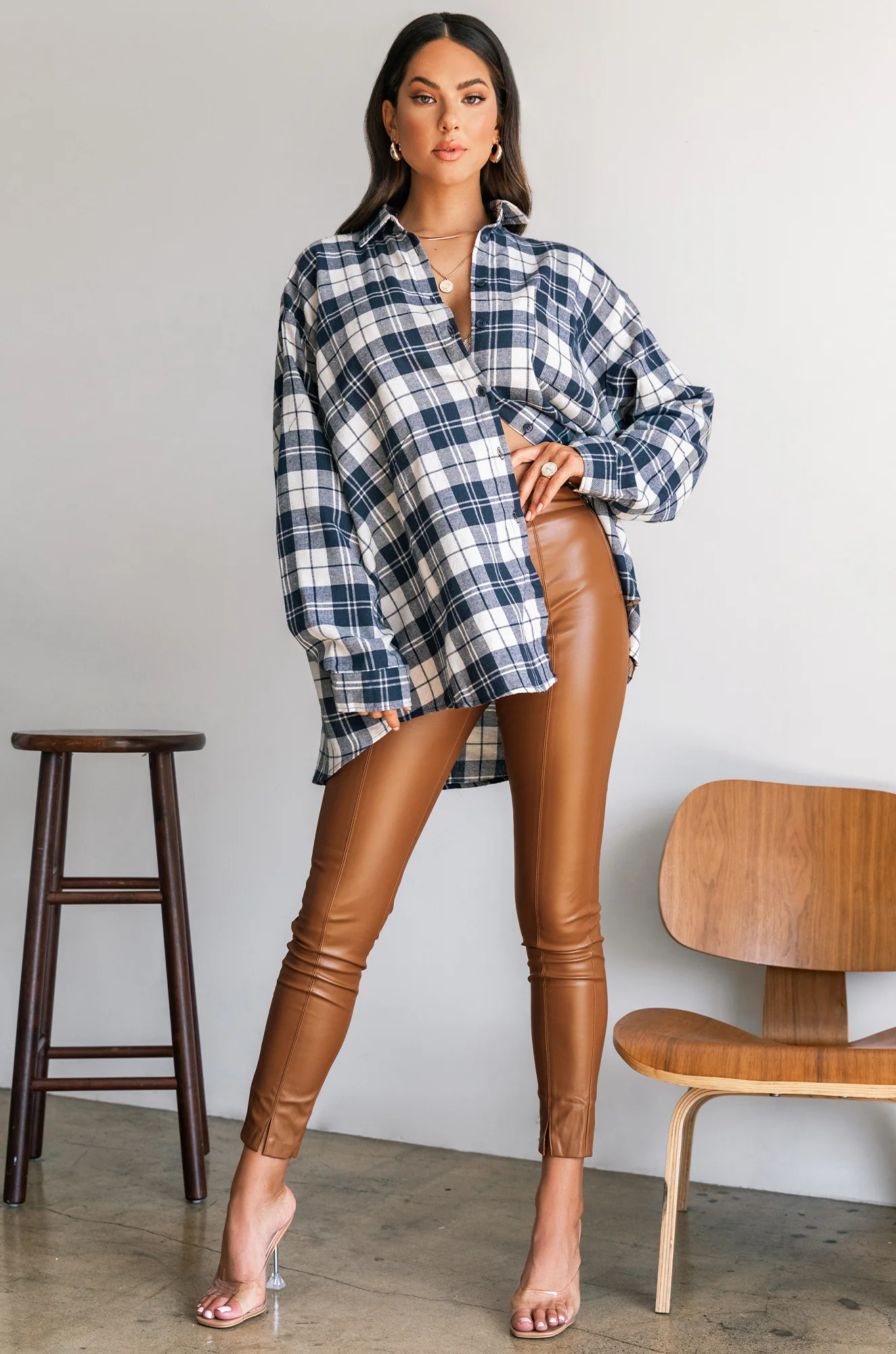 Make Jaws Drop High Waist Skinny PU Pant - Camel - Image 9